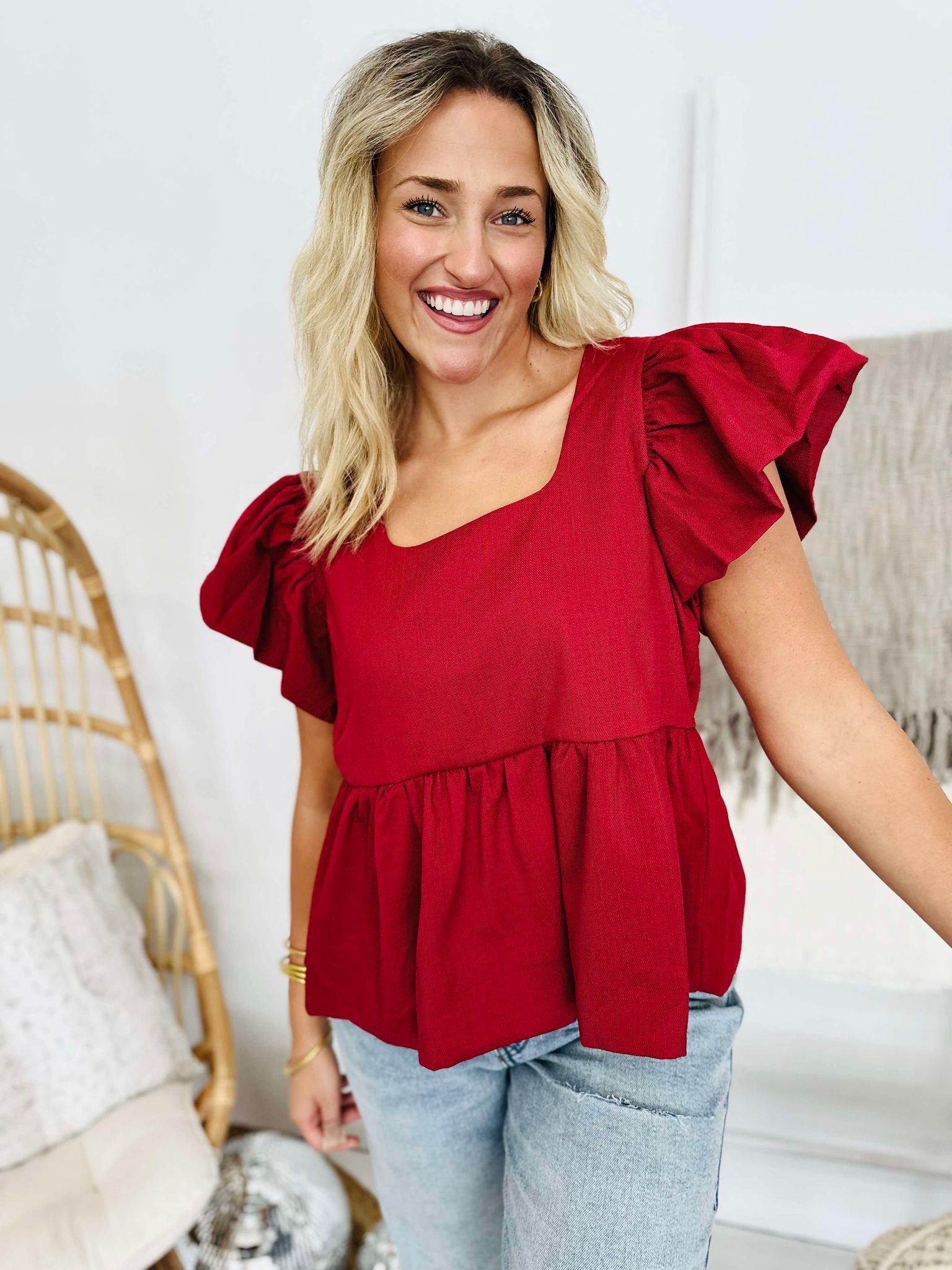 Red Hot Square Neck Blouse