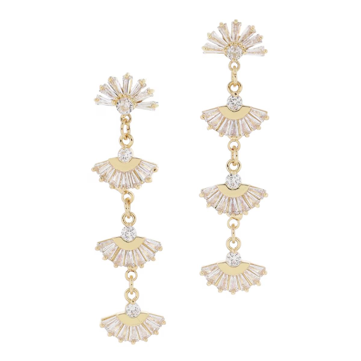 Jane Marie Gold Fan Crystal Earrings