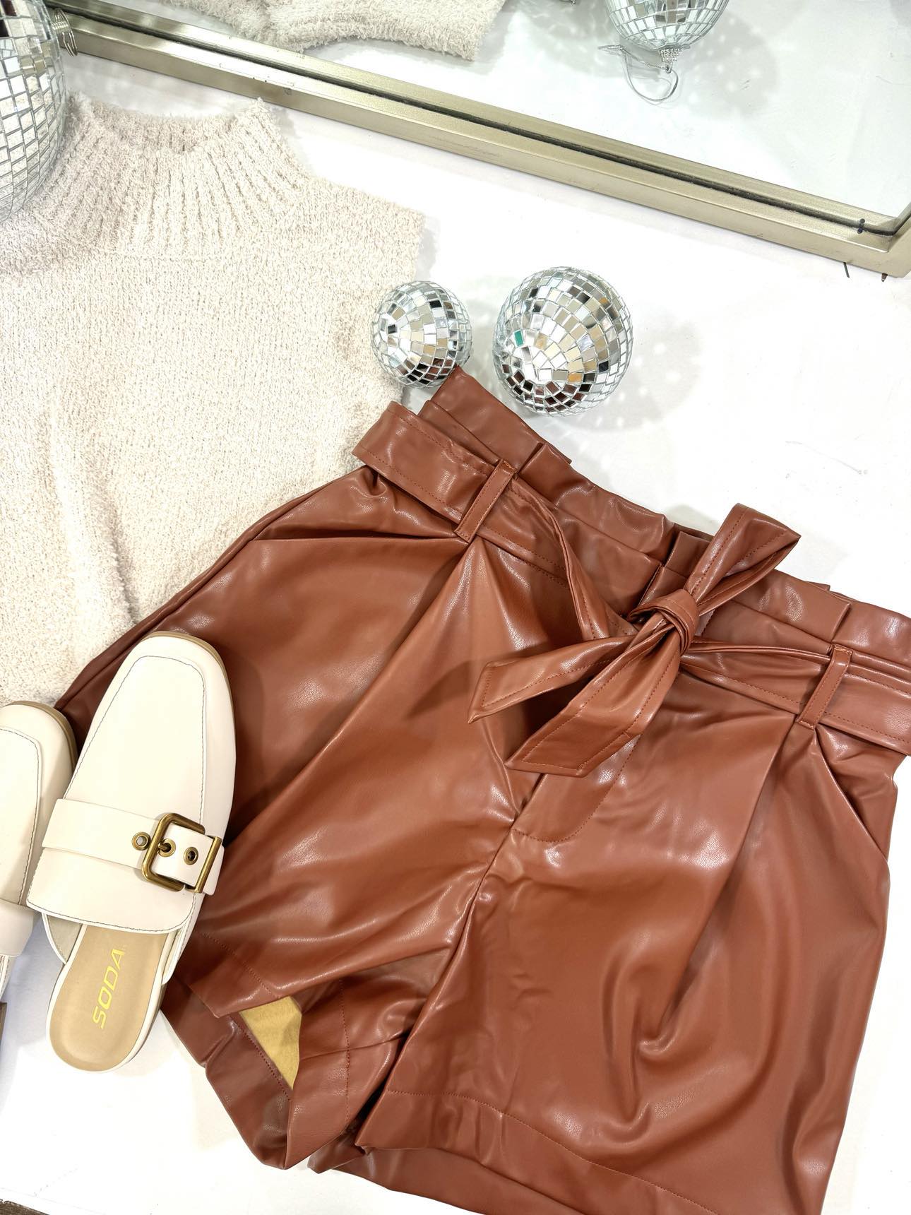 Taste Of Fall Brown Leather Shorts