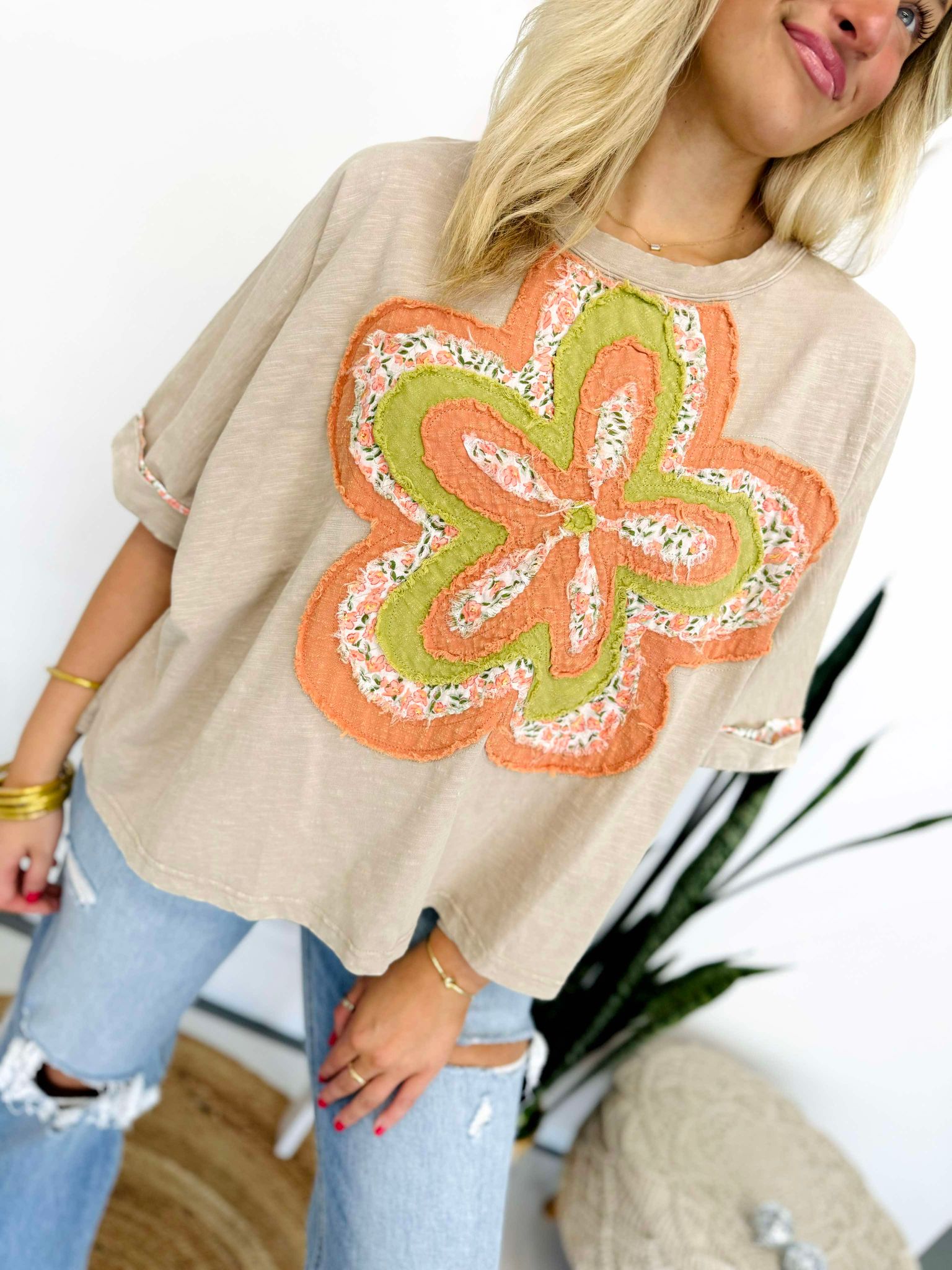 Fall Floral Patch Oversized Top