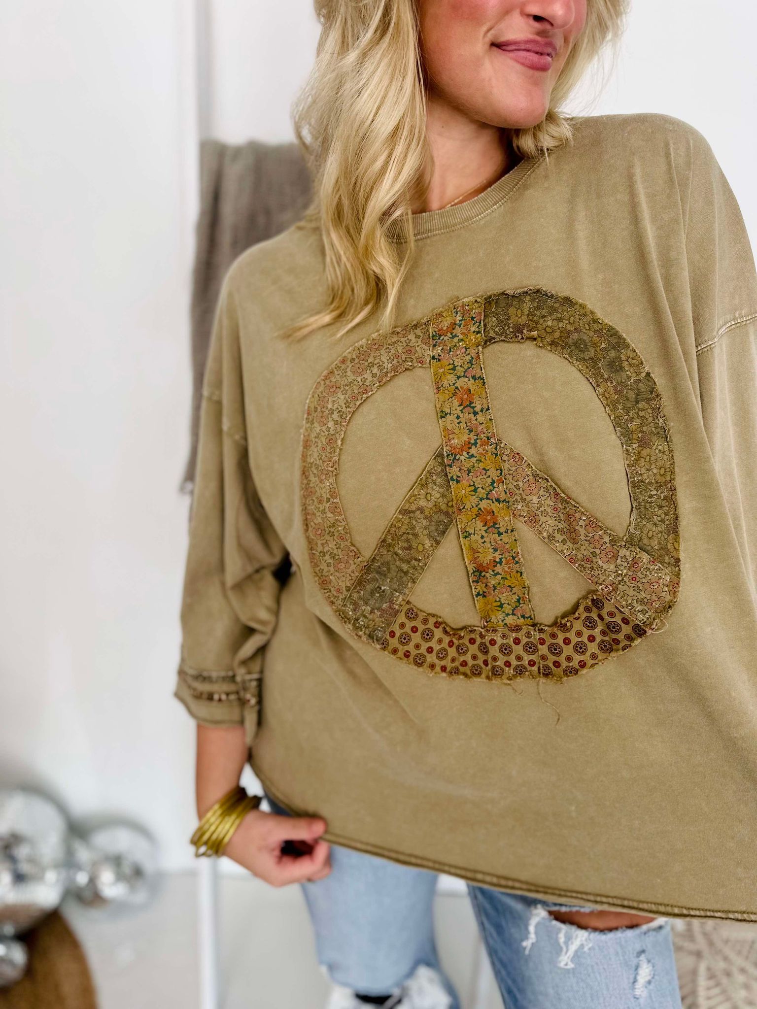 Peace Floral Patch Oversized Top