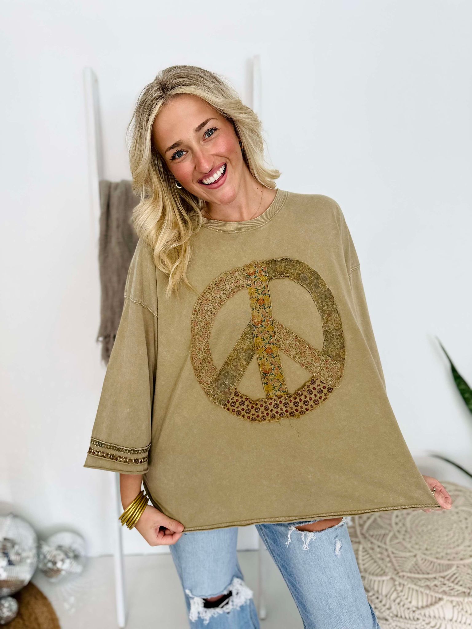 Peace Floral Patch Oversized Top