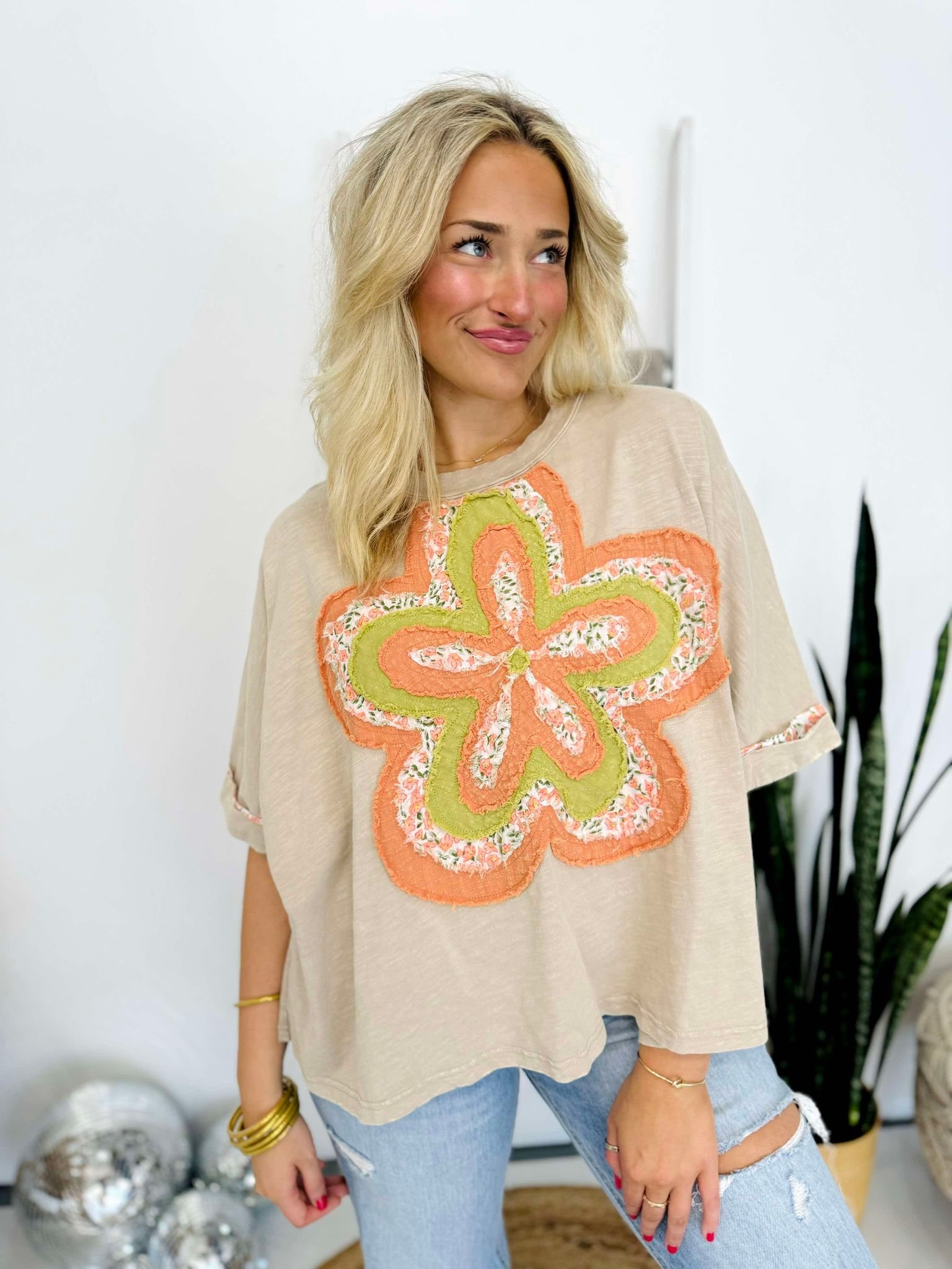 Fall Floral Patch Oversized Top