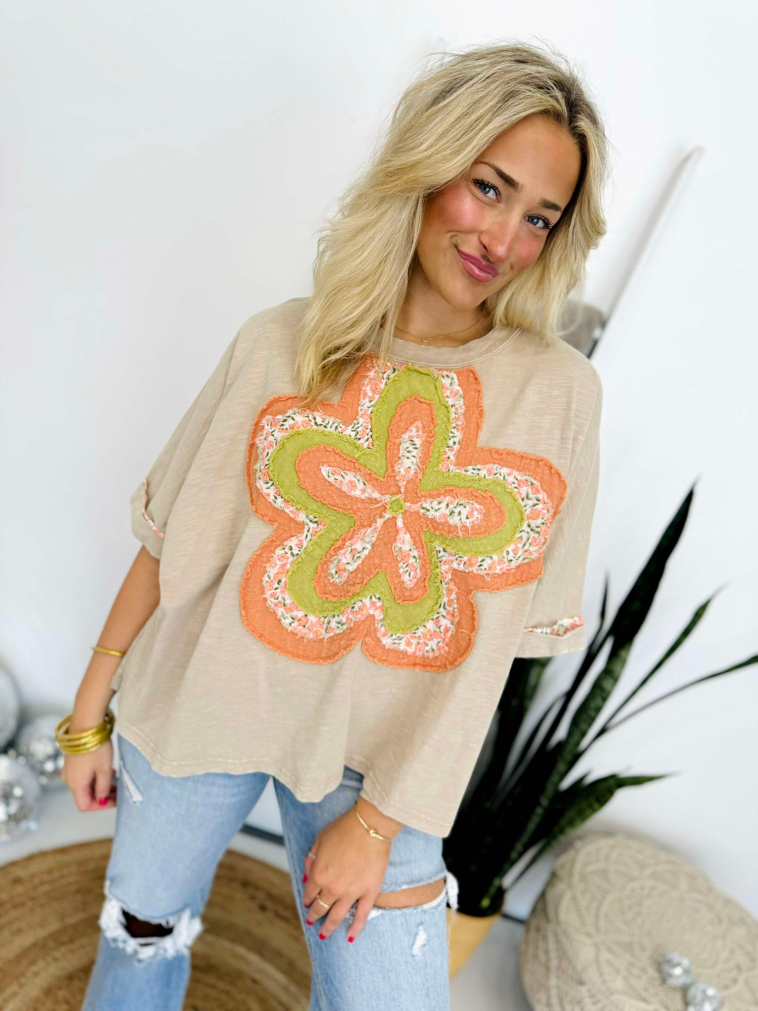 Fall Floral Patch Oversized Top