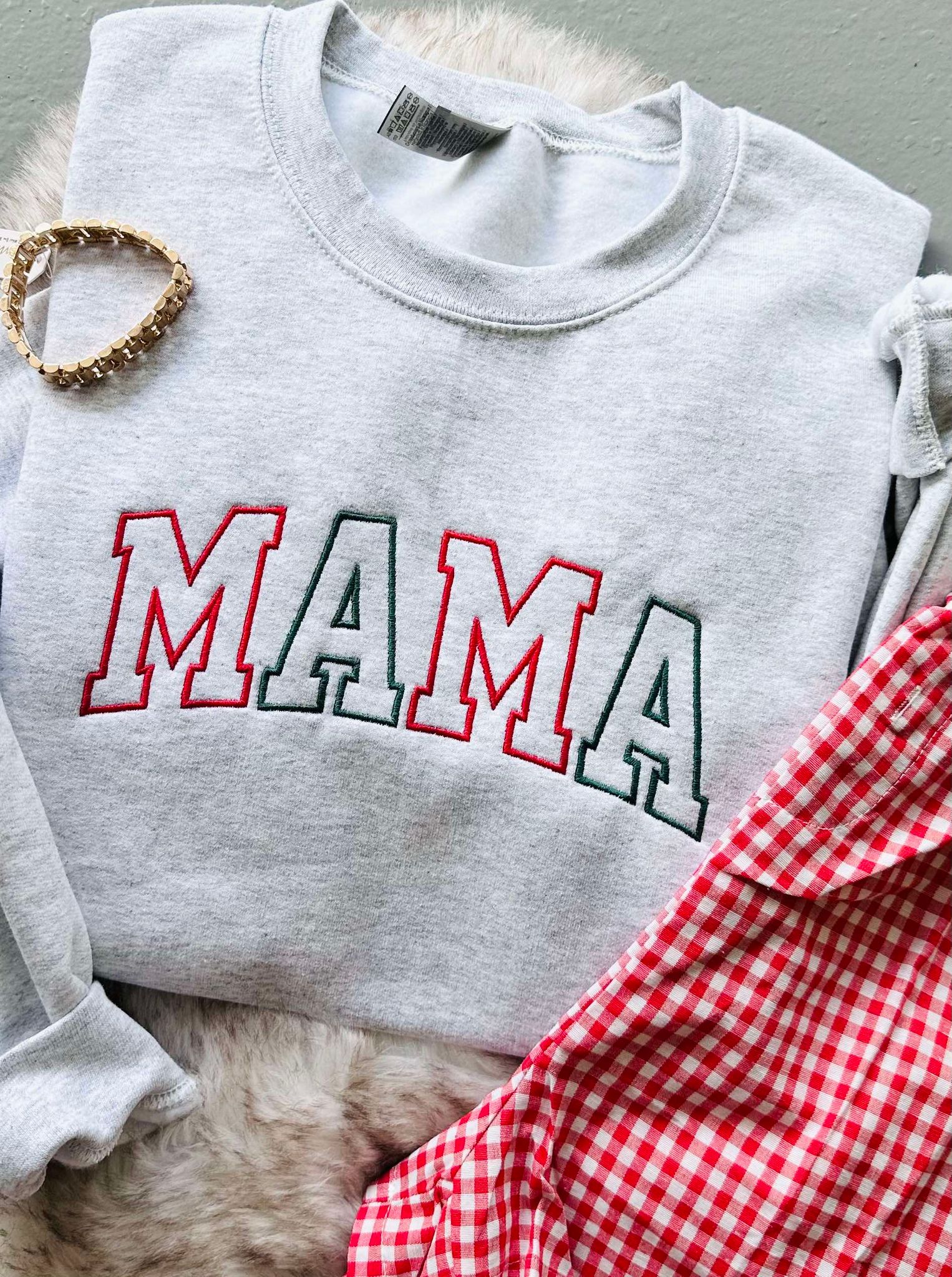 Christmas Mama Embroidered Grey Sweatshirt