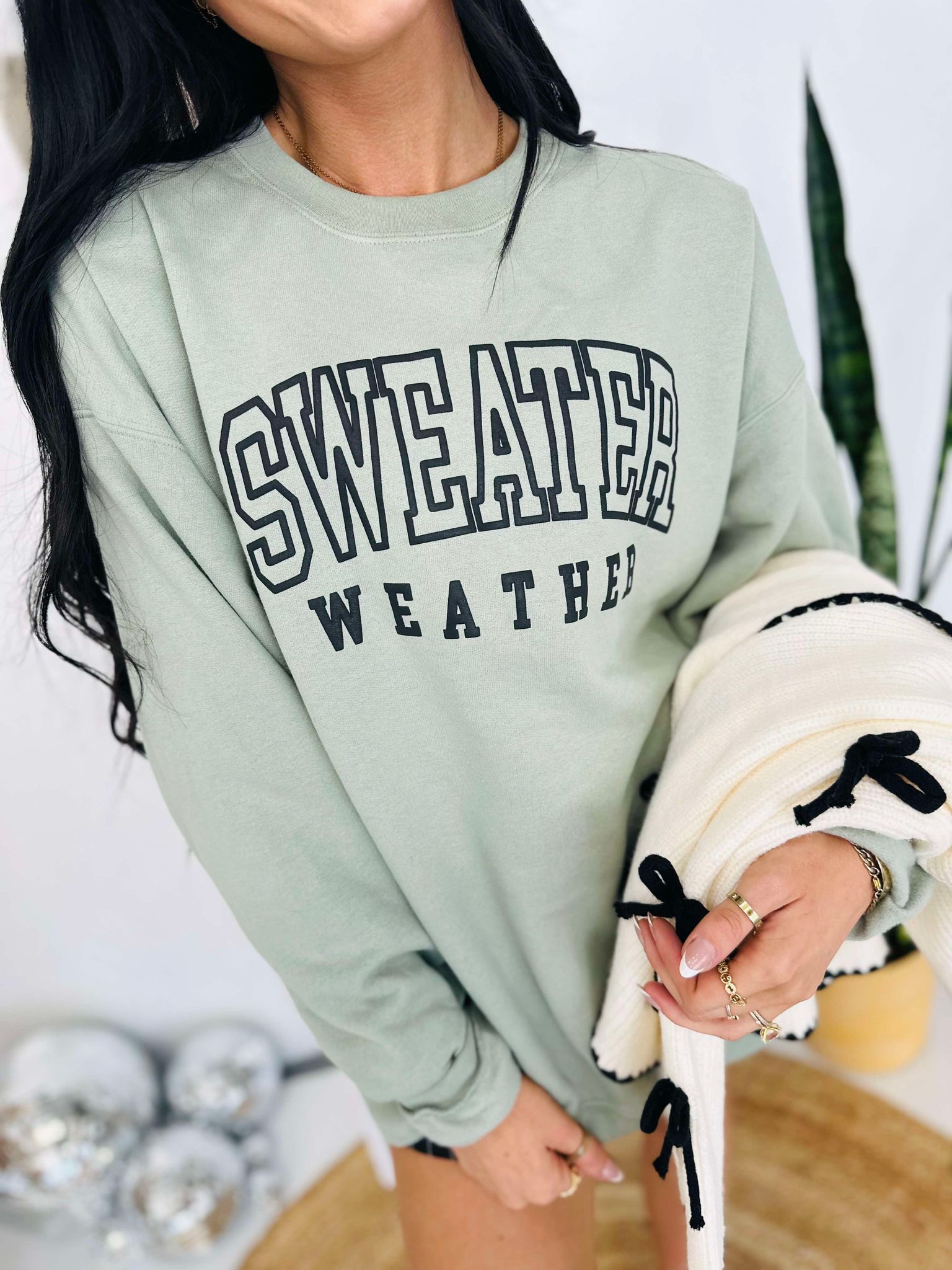 Sweater Weather Puff Sage Sweatshirt