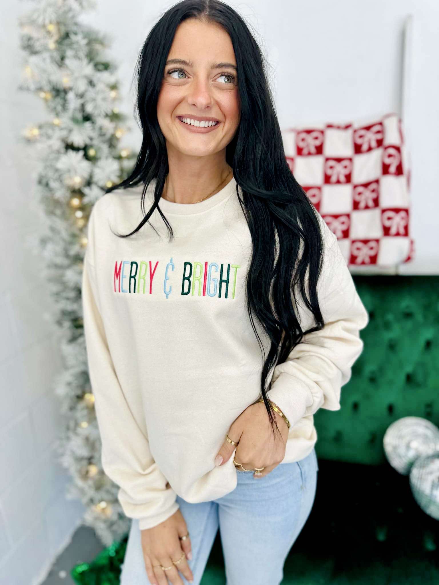 Merry & Bright Cream Sweatshirt