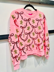 Queen Of Sparkles Light Pink Gingerbread Men & Bows Sweatshirt