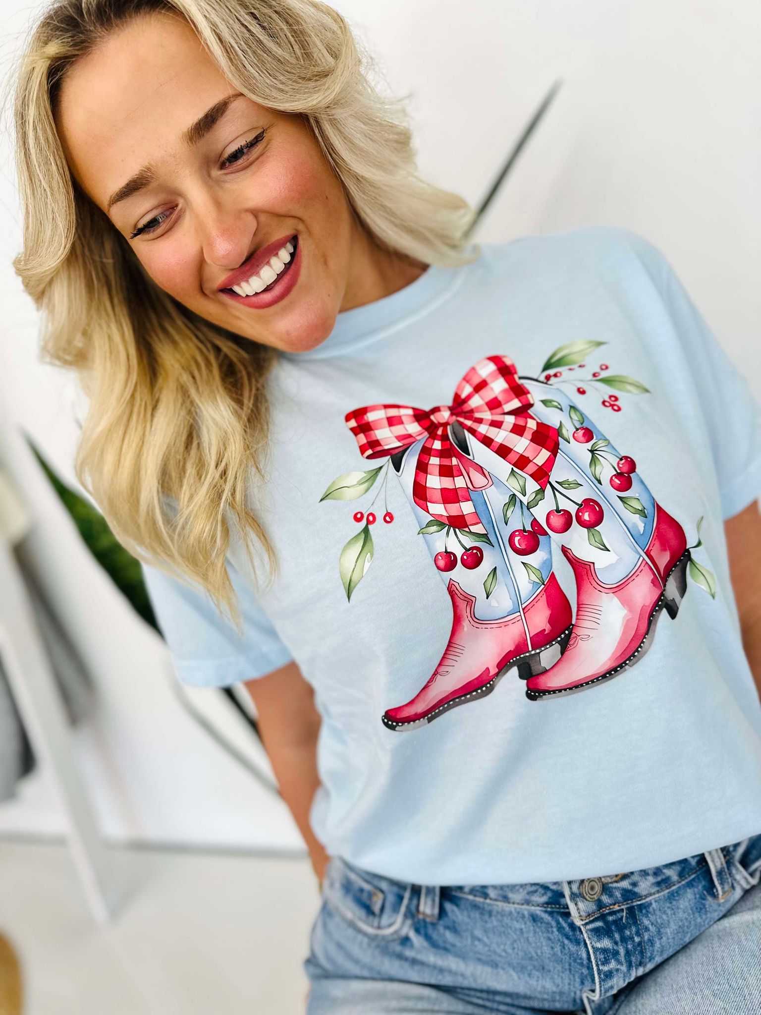 Cherry Boots Chambray Graphic Tee