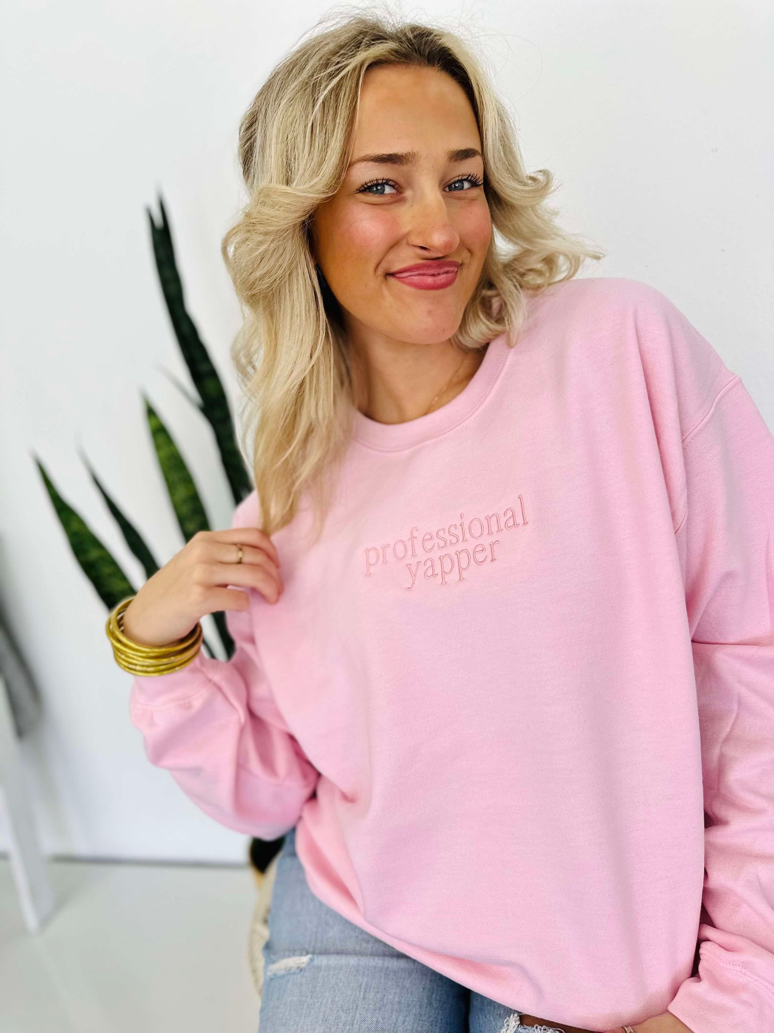 Professional Yapper Embroidered Light Pink Sweatshirt