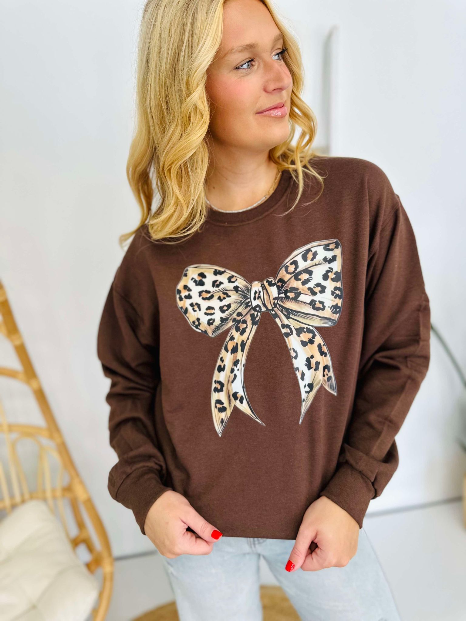 Leopard Ribbon Brown Sweatshirt