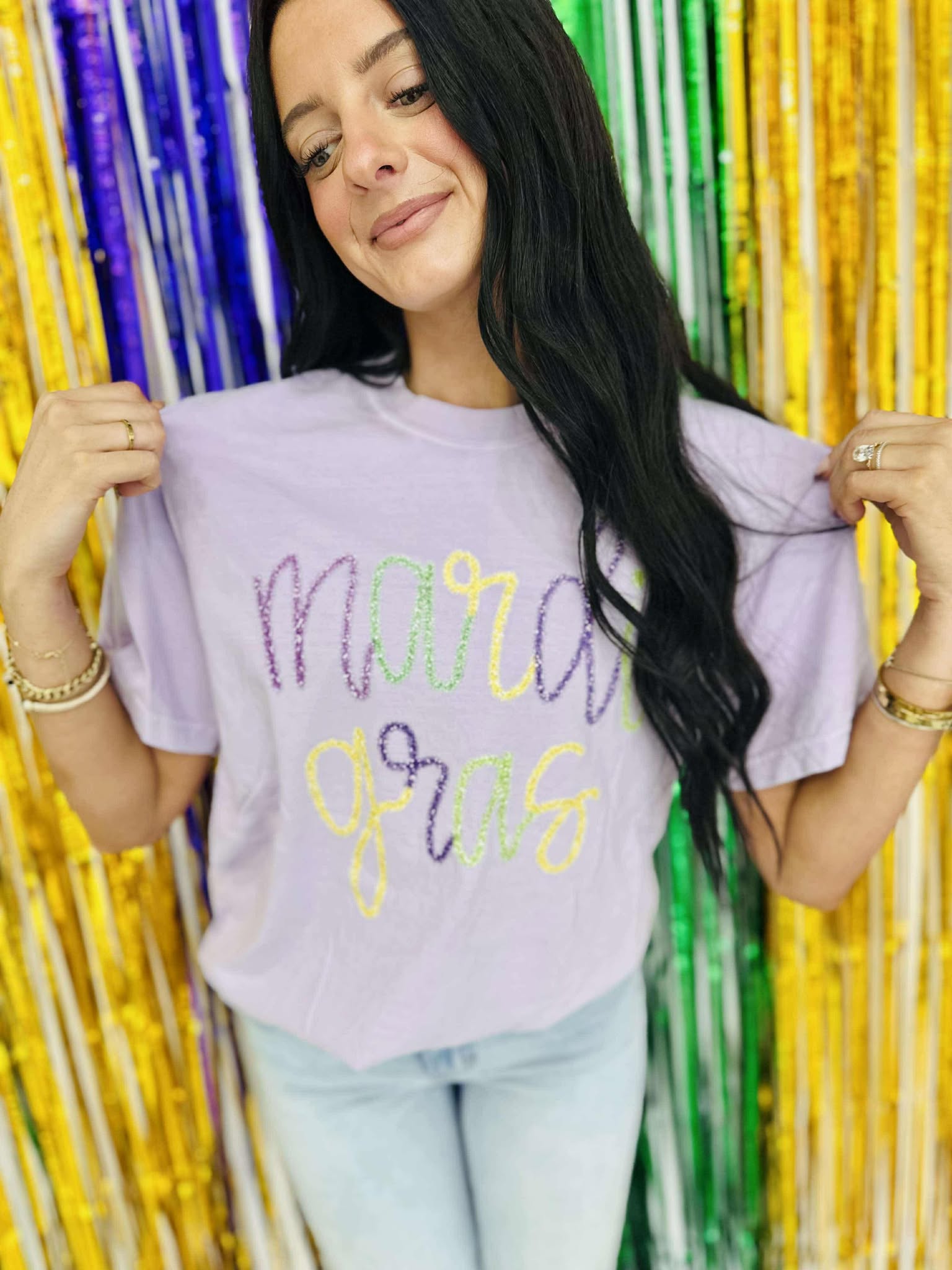 Mardi Gras Faux Yarn Graphic Tee