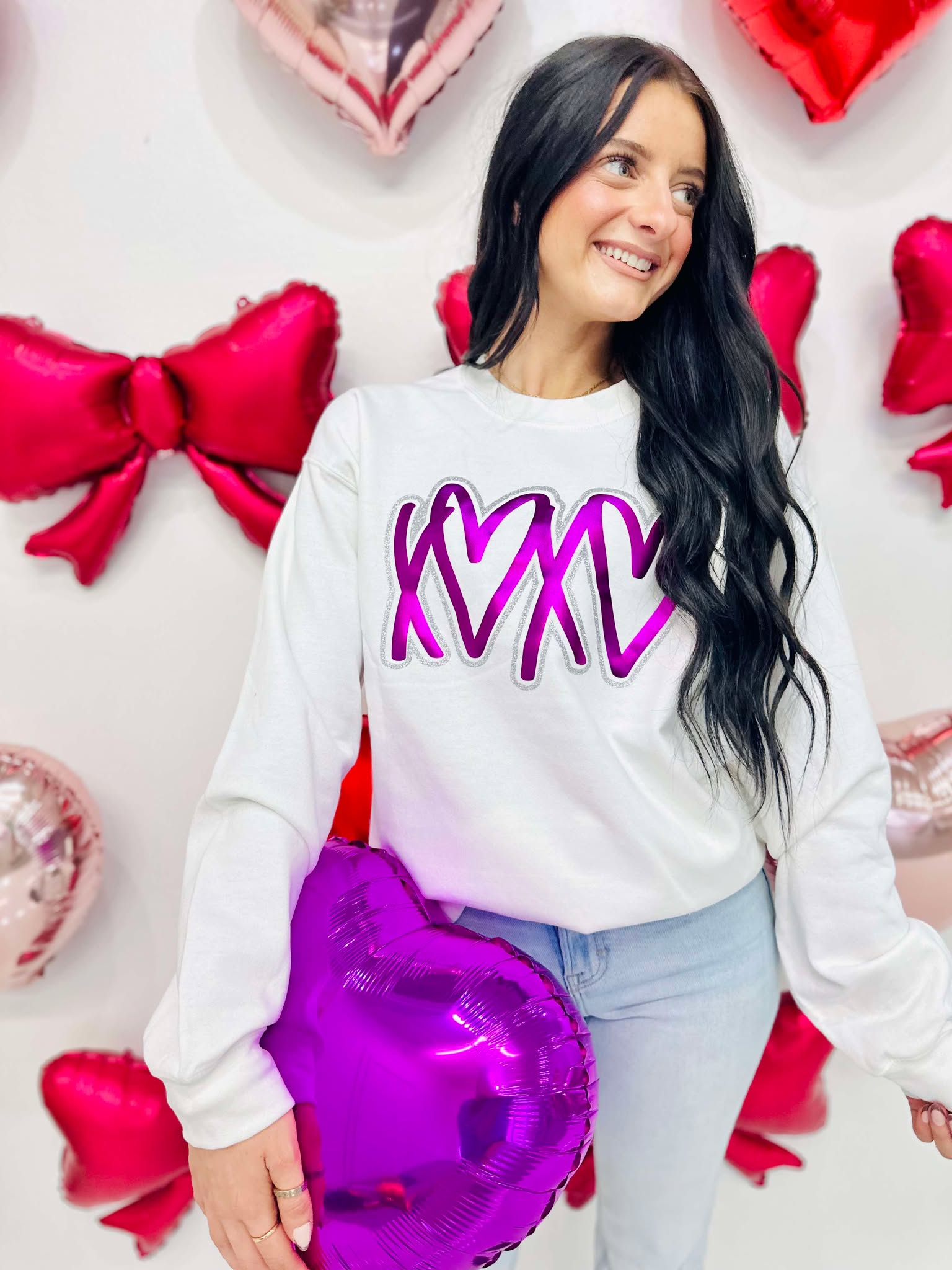 XOXO Metallic Heart White Sweatshirt