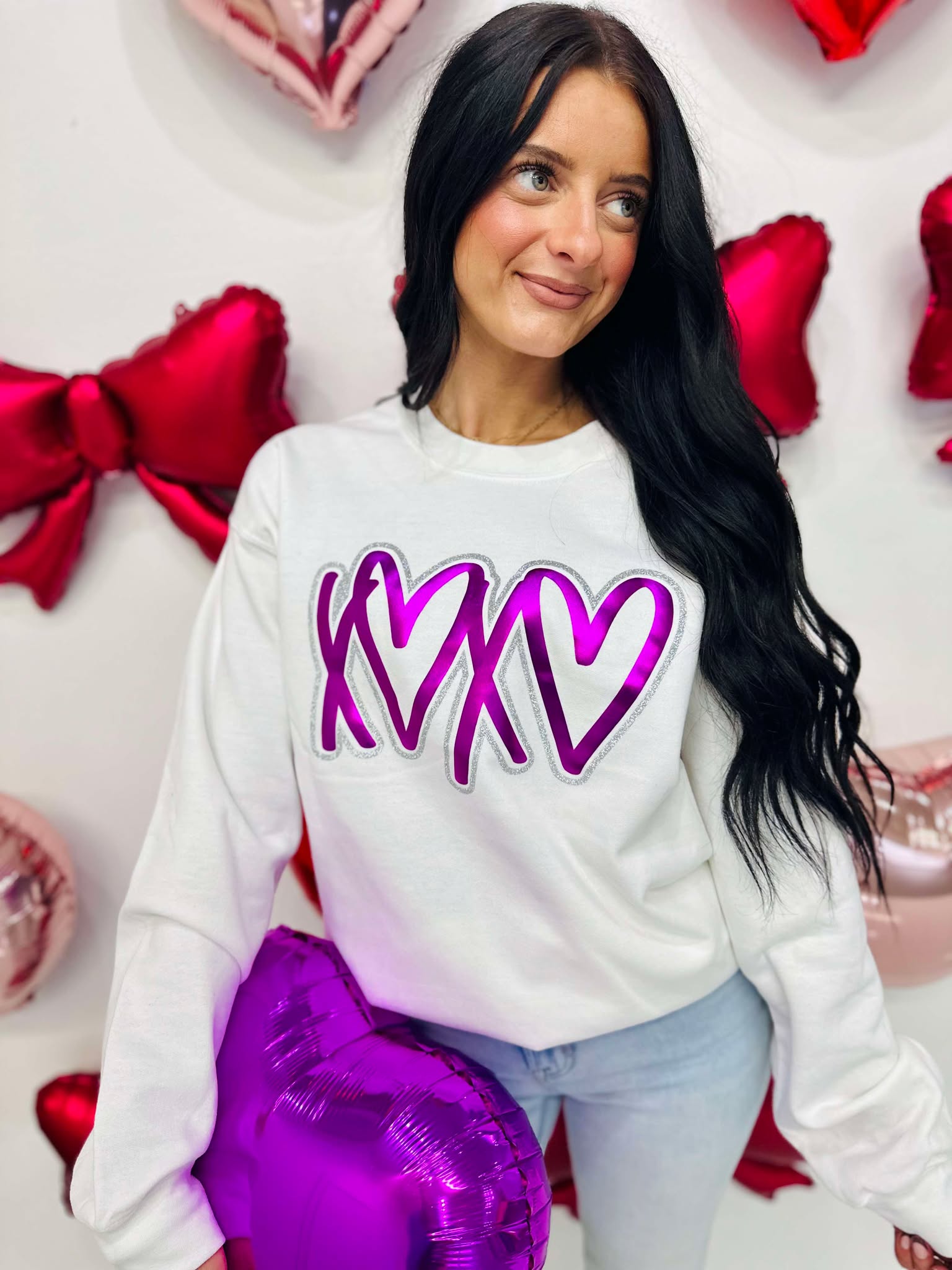 XOXO Metallic Heart White Sweatshirt