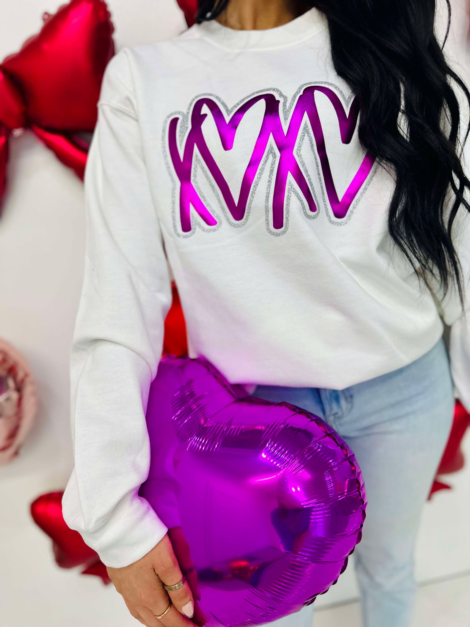 XOXO Metallic Heart White Sweatshirt