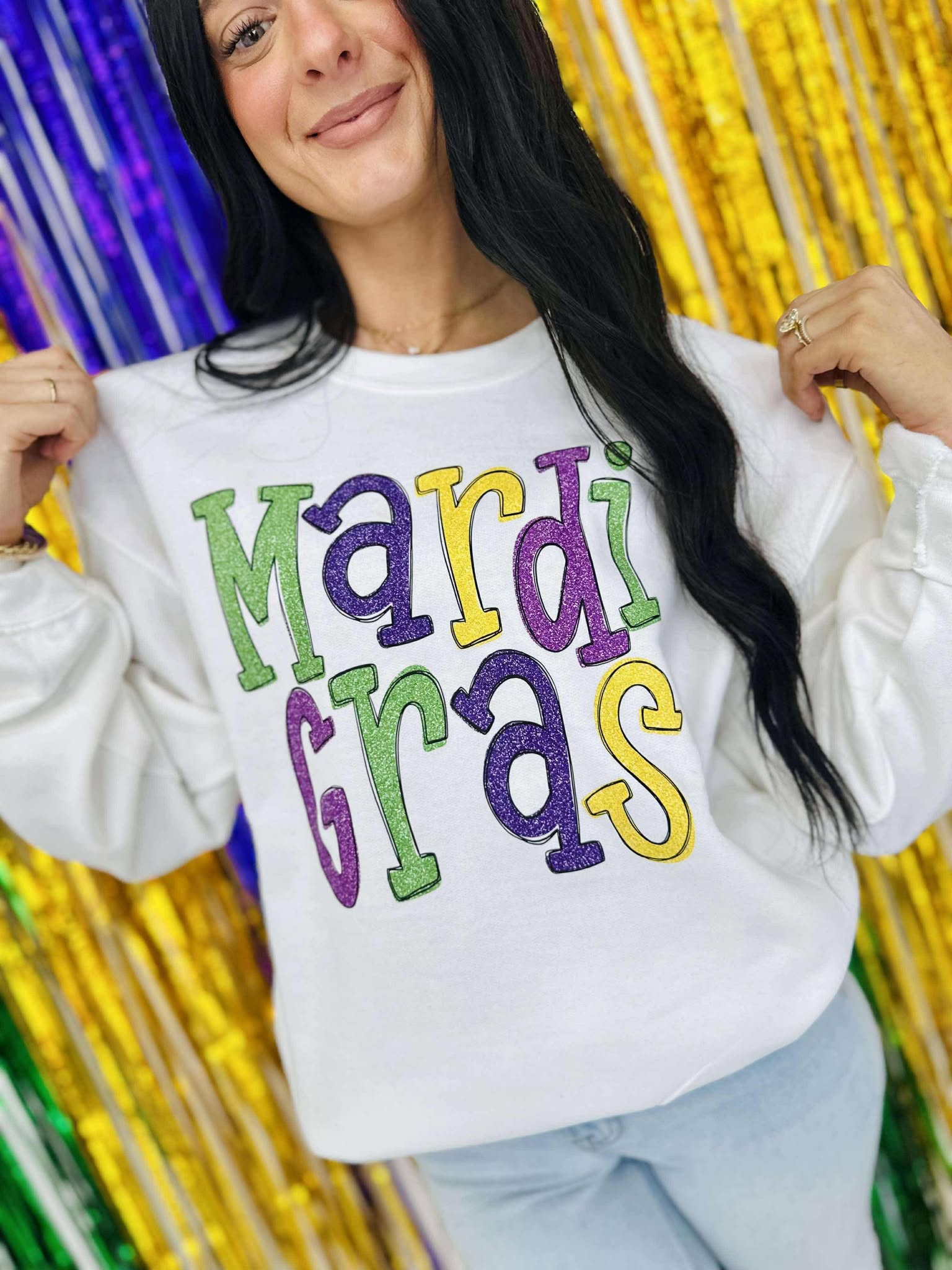 Mardi Gras Faux Glitter Sweatshirt