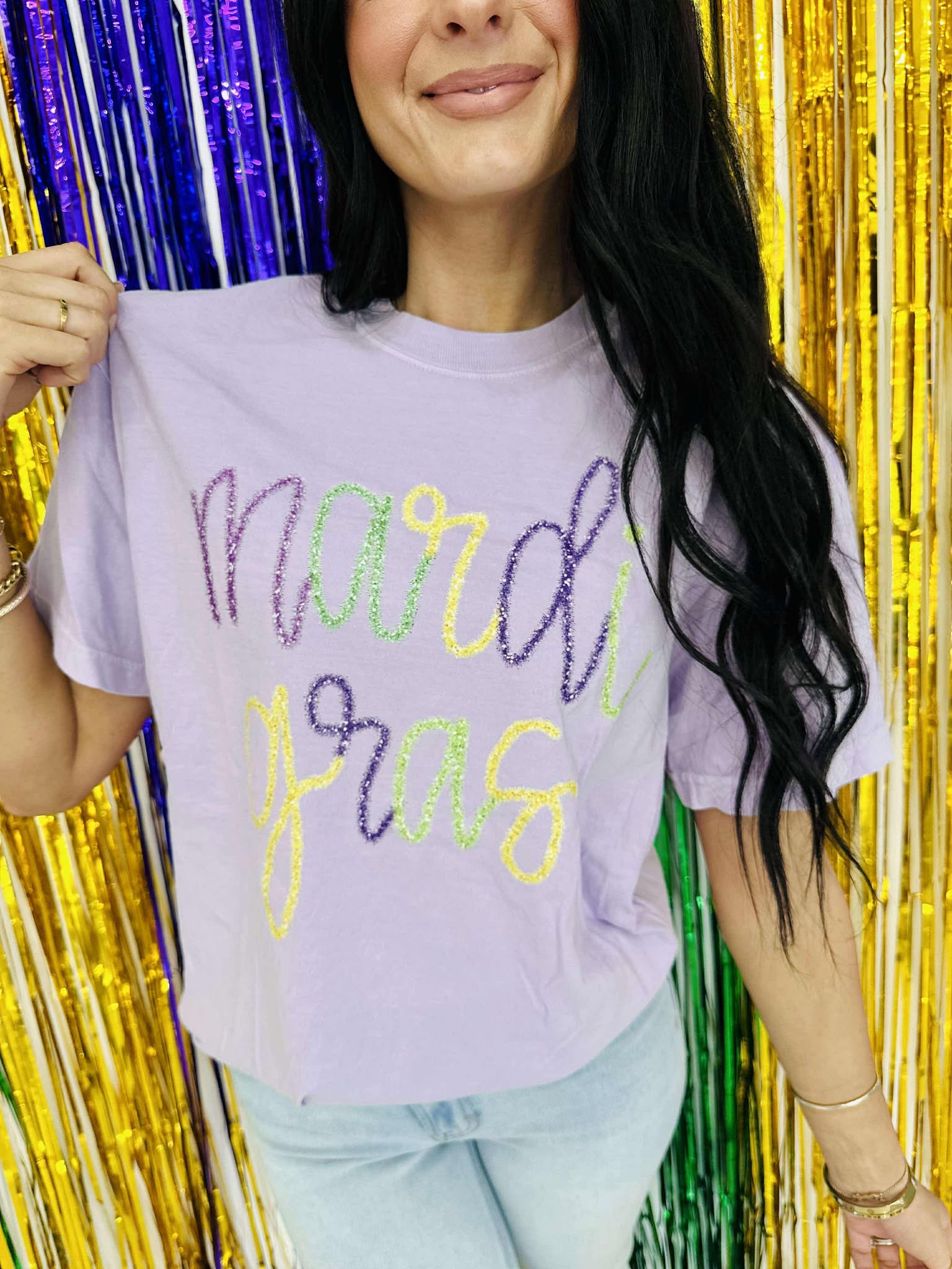 Mardi Gras Faux Yarn Graphic Tee