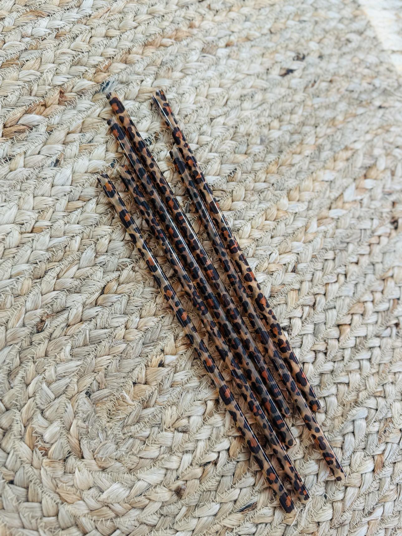 Set Of 6 Leopard Straws