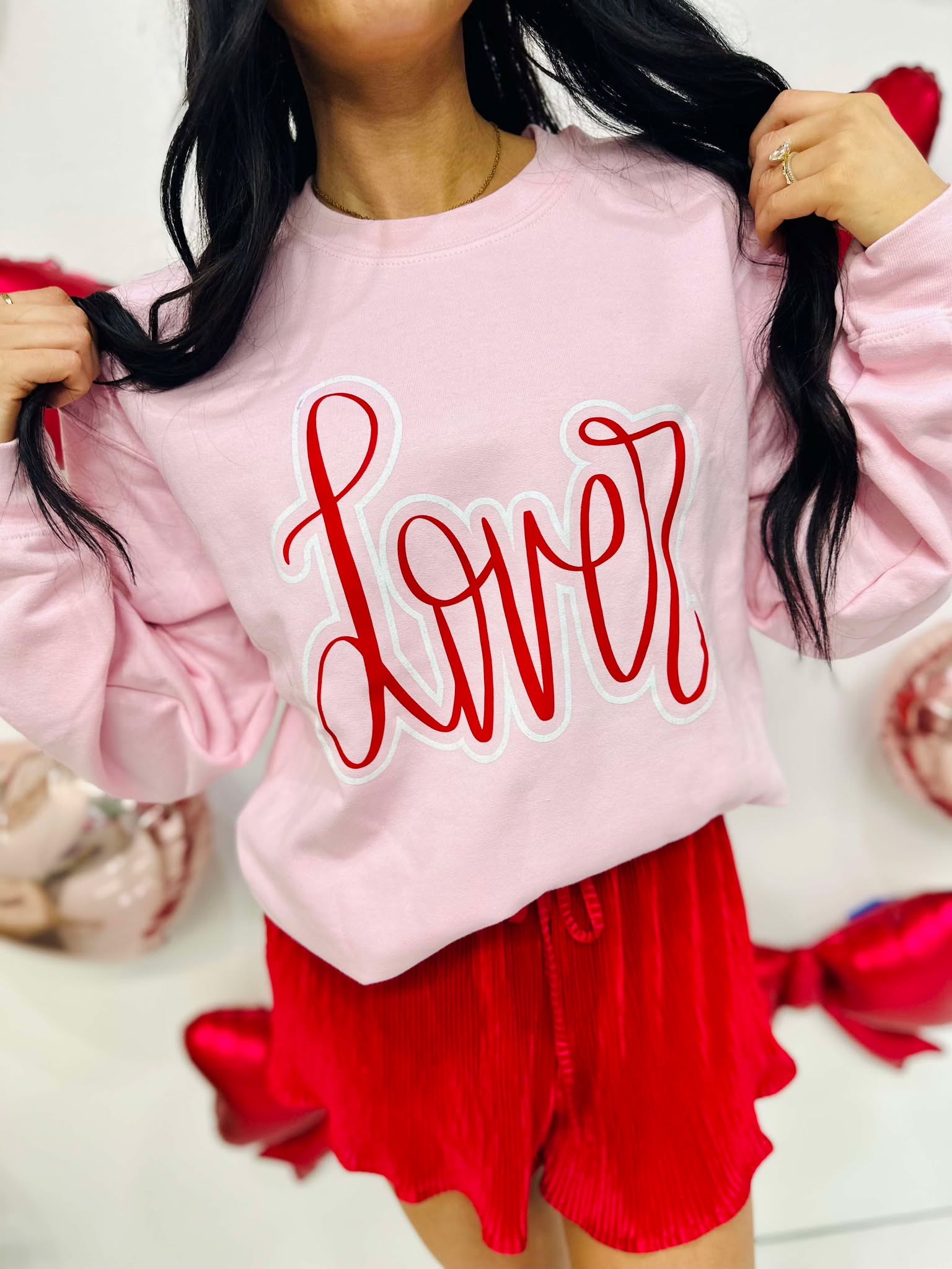 Lover Glitter Puff Light Pink Sweatshirt