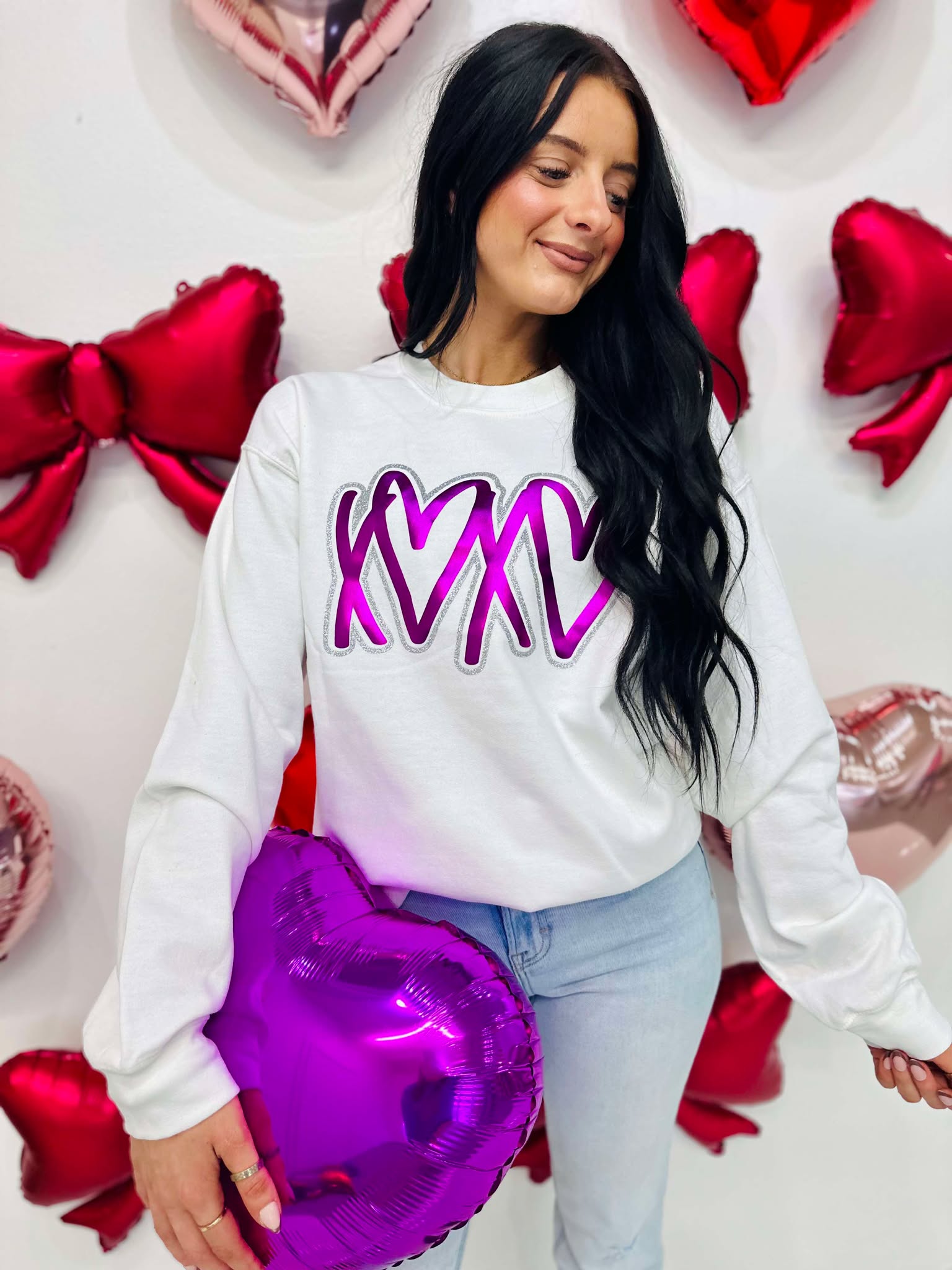 XOXO Metallic Heart White Sweatshirt