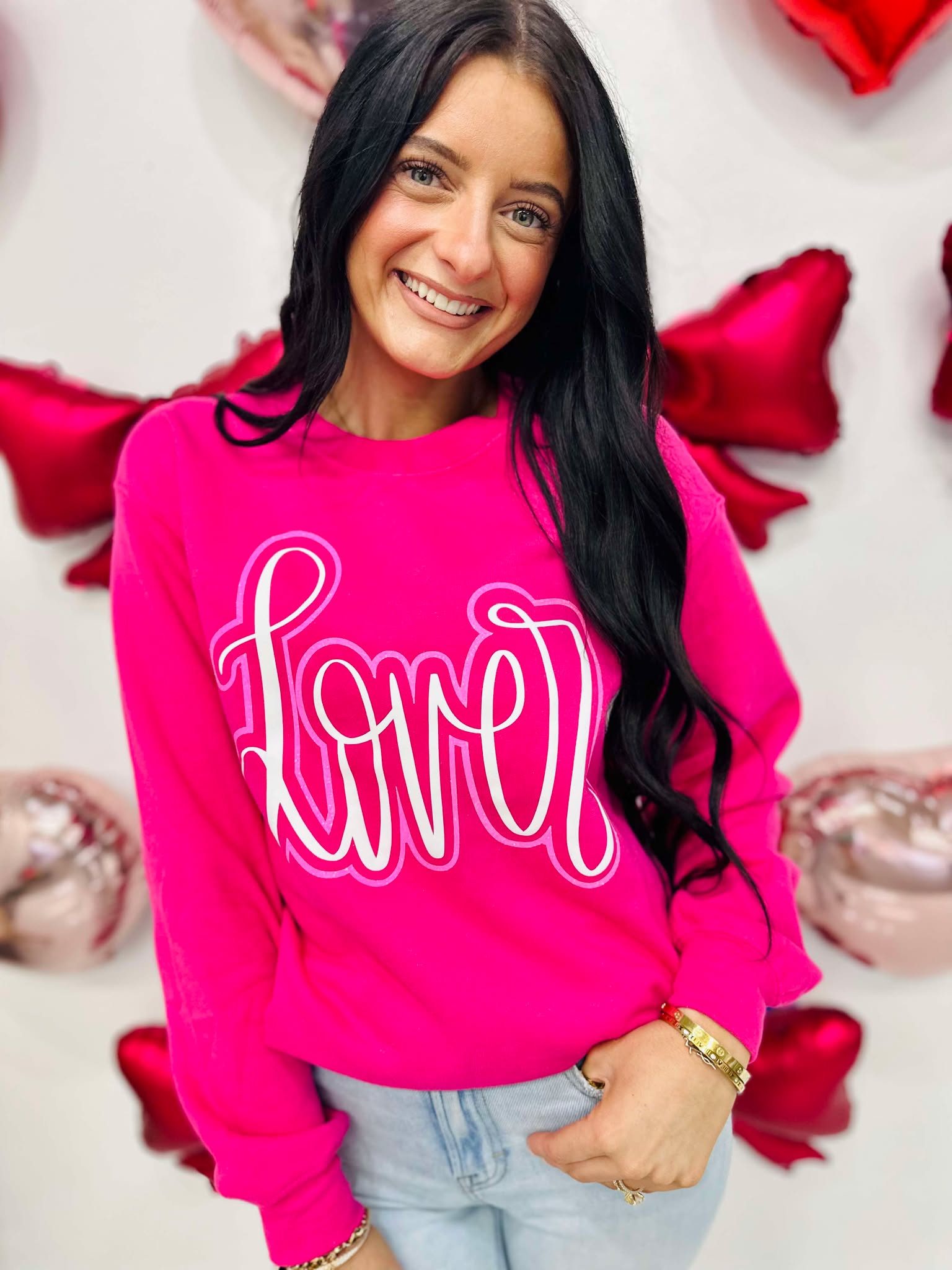 Lover Glitter Puff Hot Pink Sweatshirt