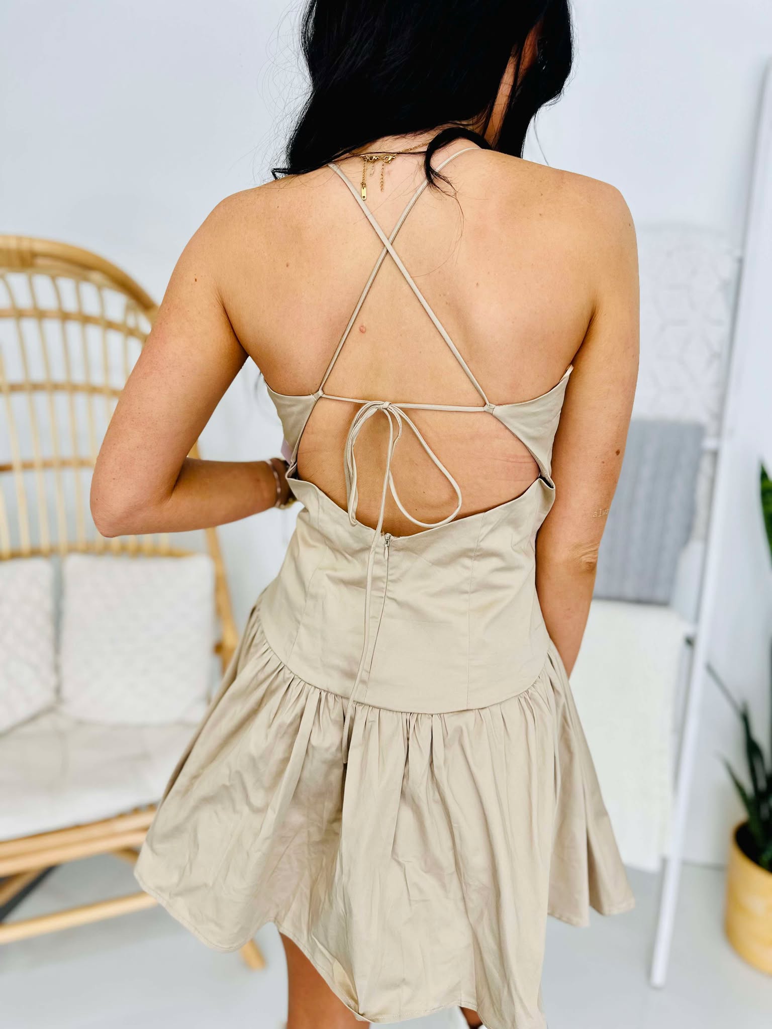 Open Back Mini Neutral Dress