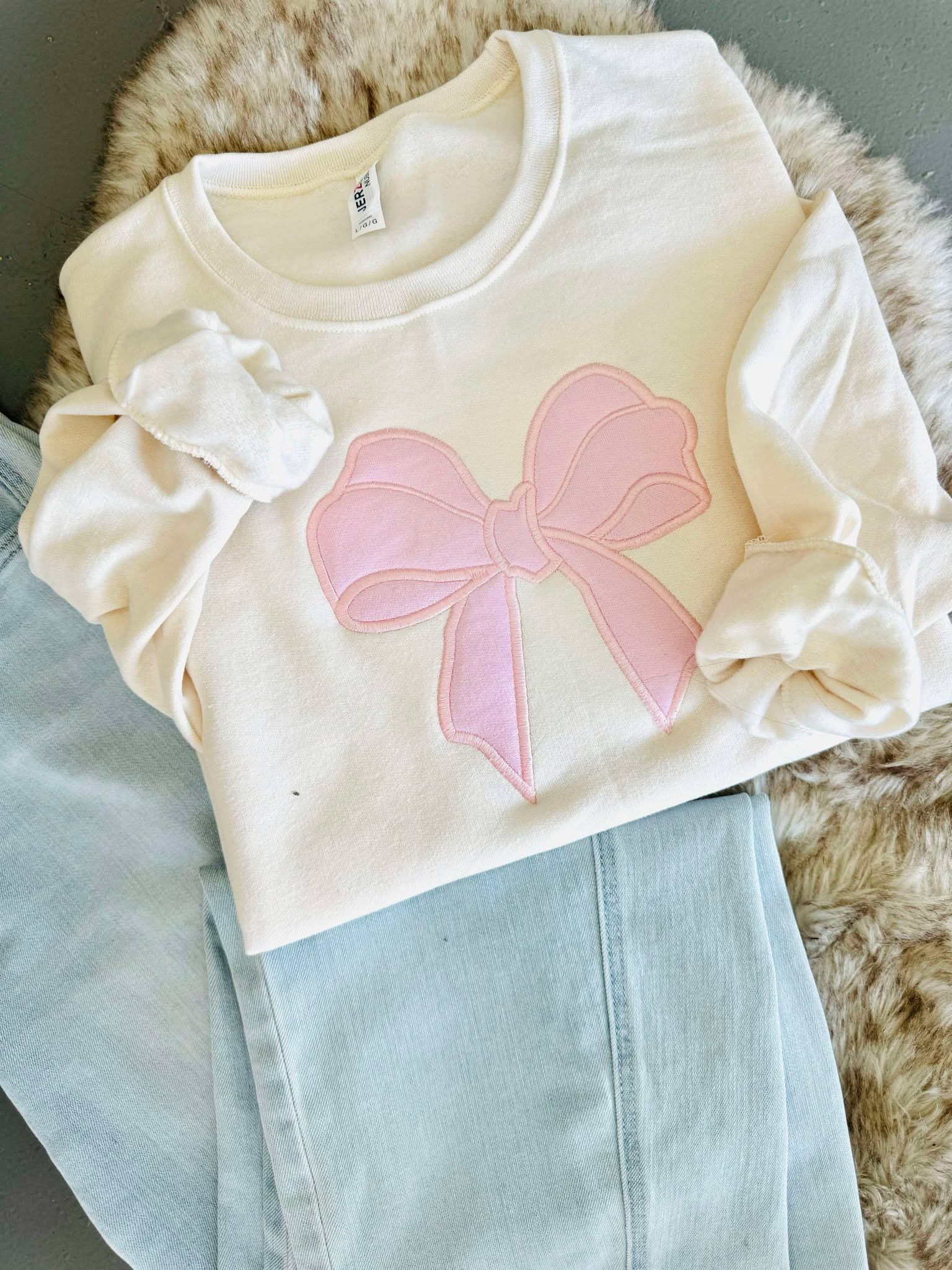 Pink Ribbon Applique Light Pink Sweatshirt