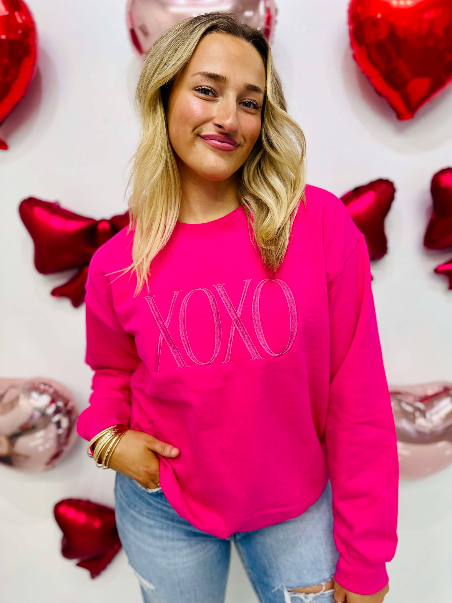 XOXO Hot Pink Embroidered Sweatshirt