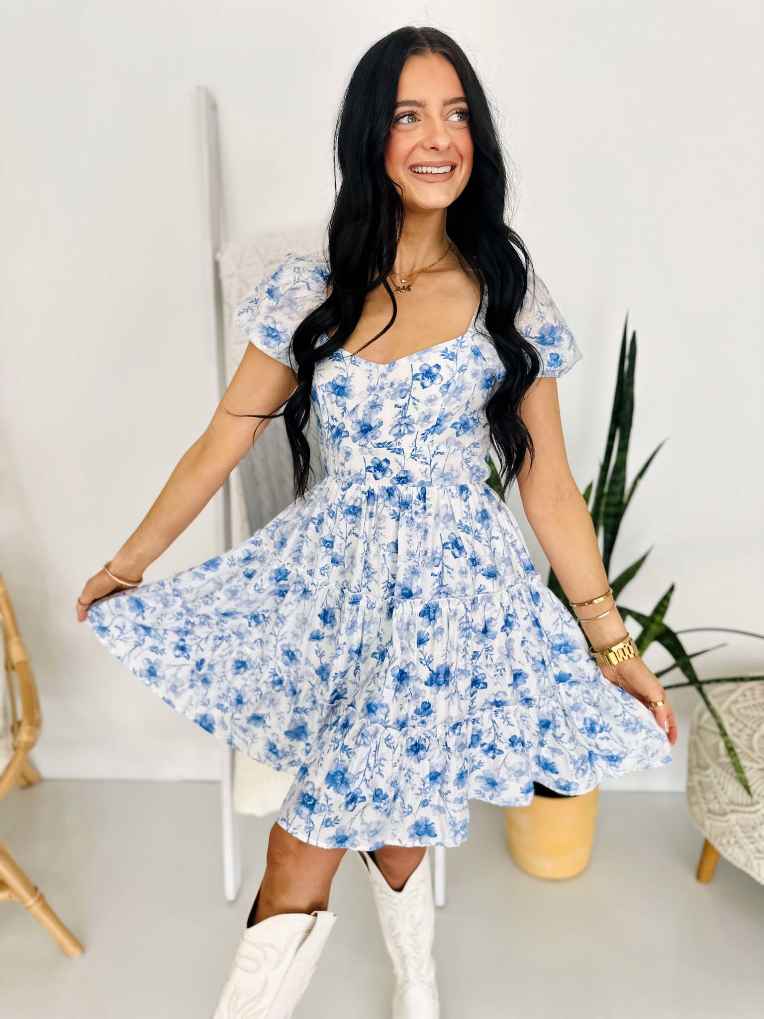 Every Little Detail Midi Blue Floral Dress