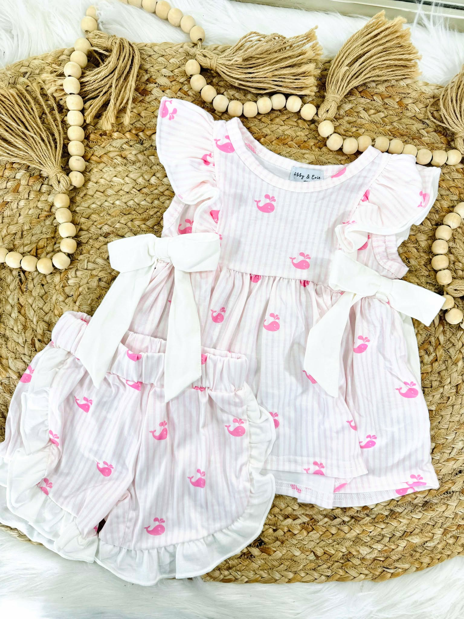 Pink Stripe Whale Print Girl Set