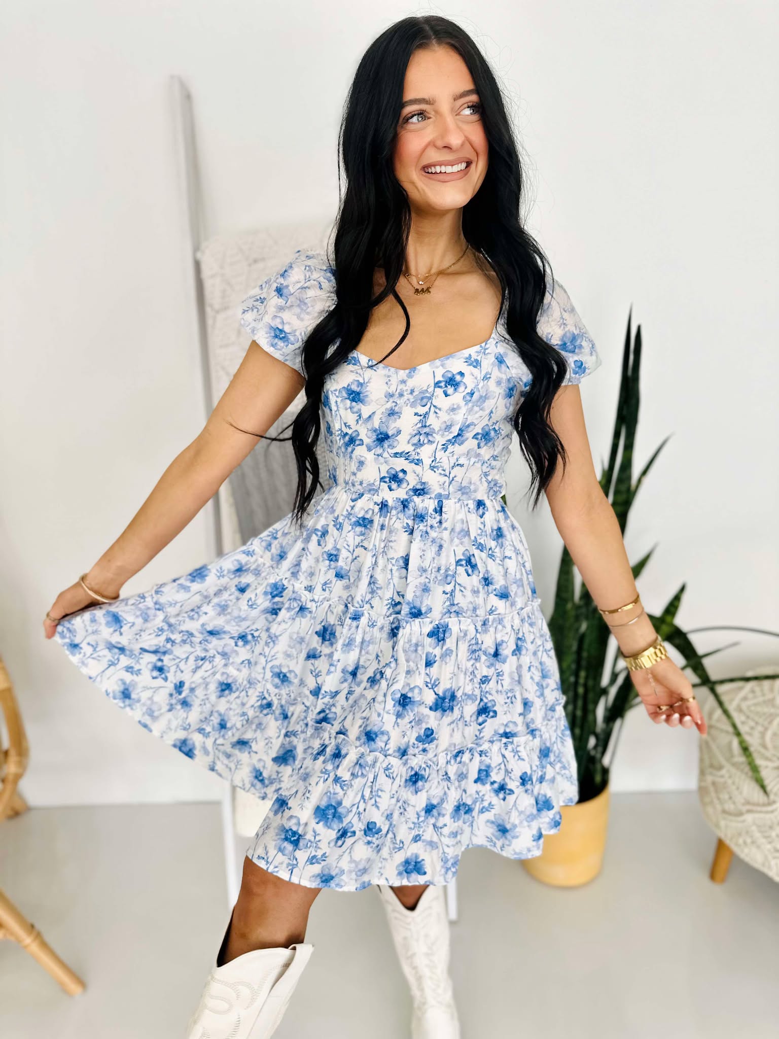 Every Little Detail Midi Blue Floral Dress