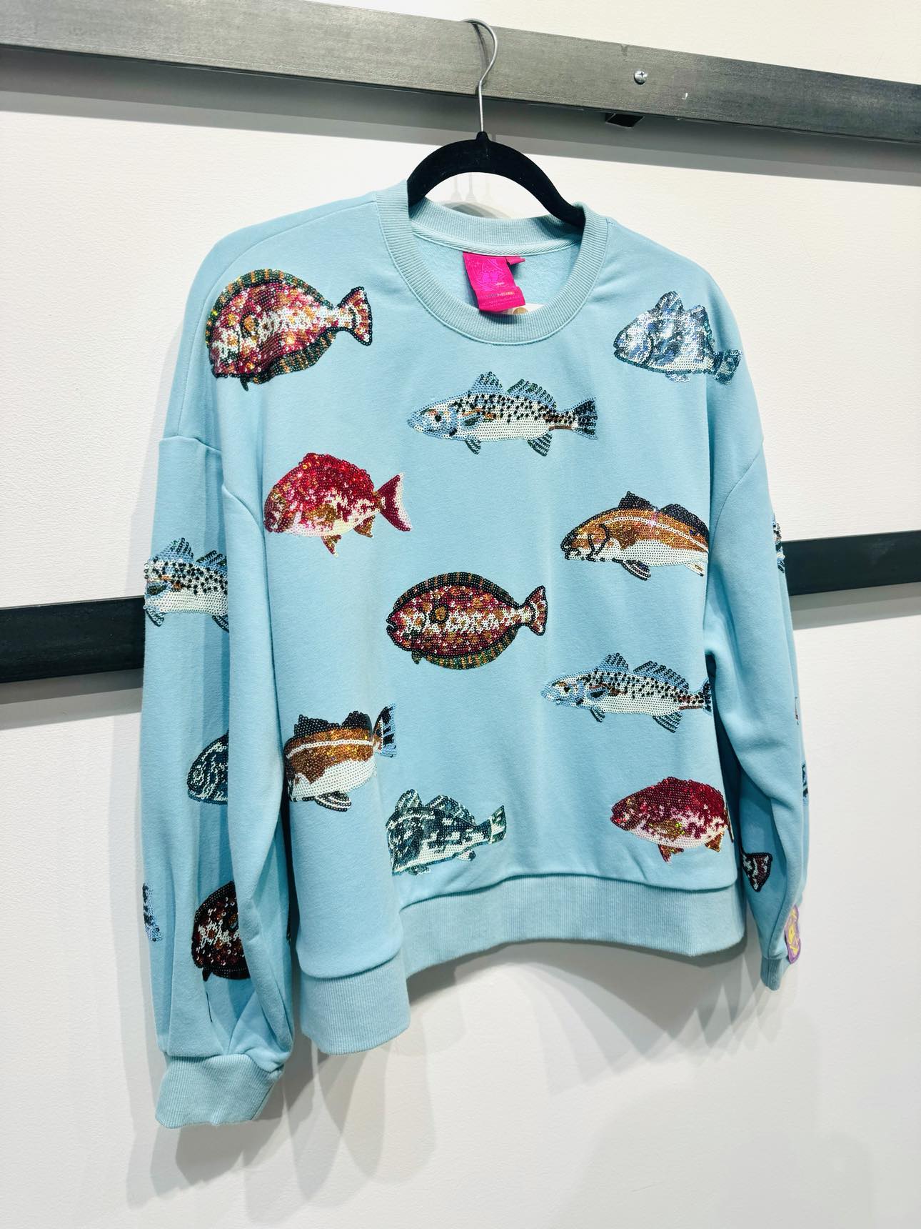 Queen Of Sparkles Light Blue Fish Sweatshirt