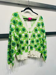 Queen Of Sparkles Green & White Checkered Sequin Shamrock Cardigan