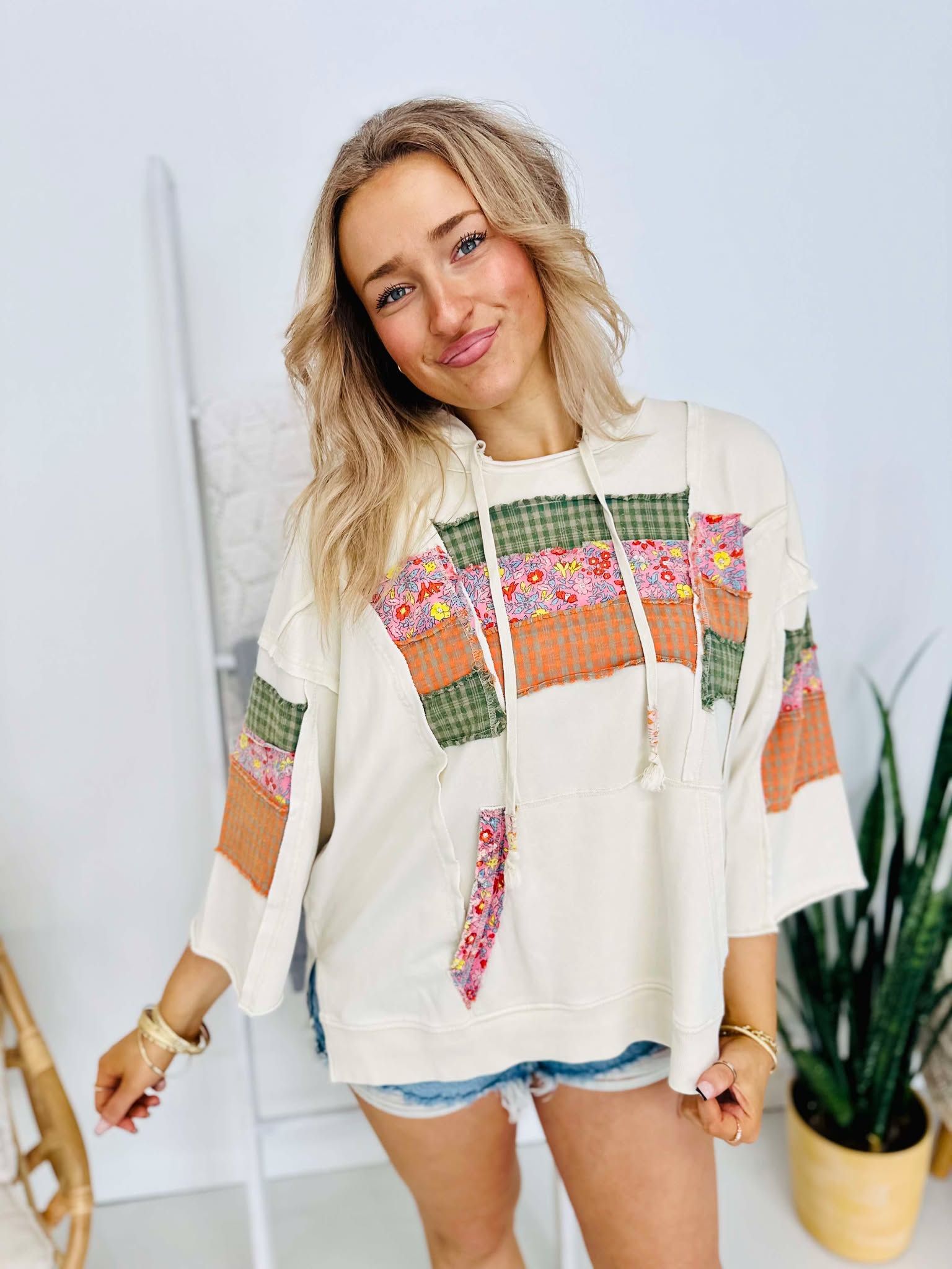 Eyes On You Mix Print Hoodie Top