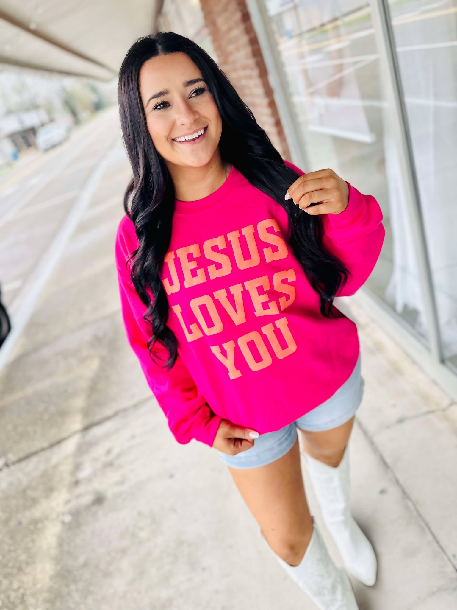 Jesus Love You Hot Pink Sweatshirt