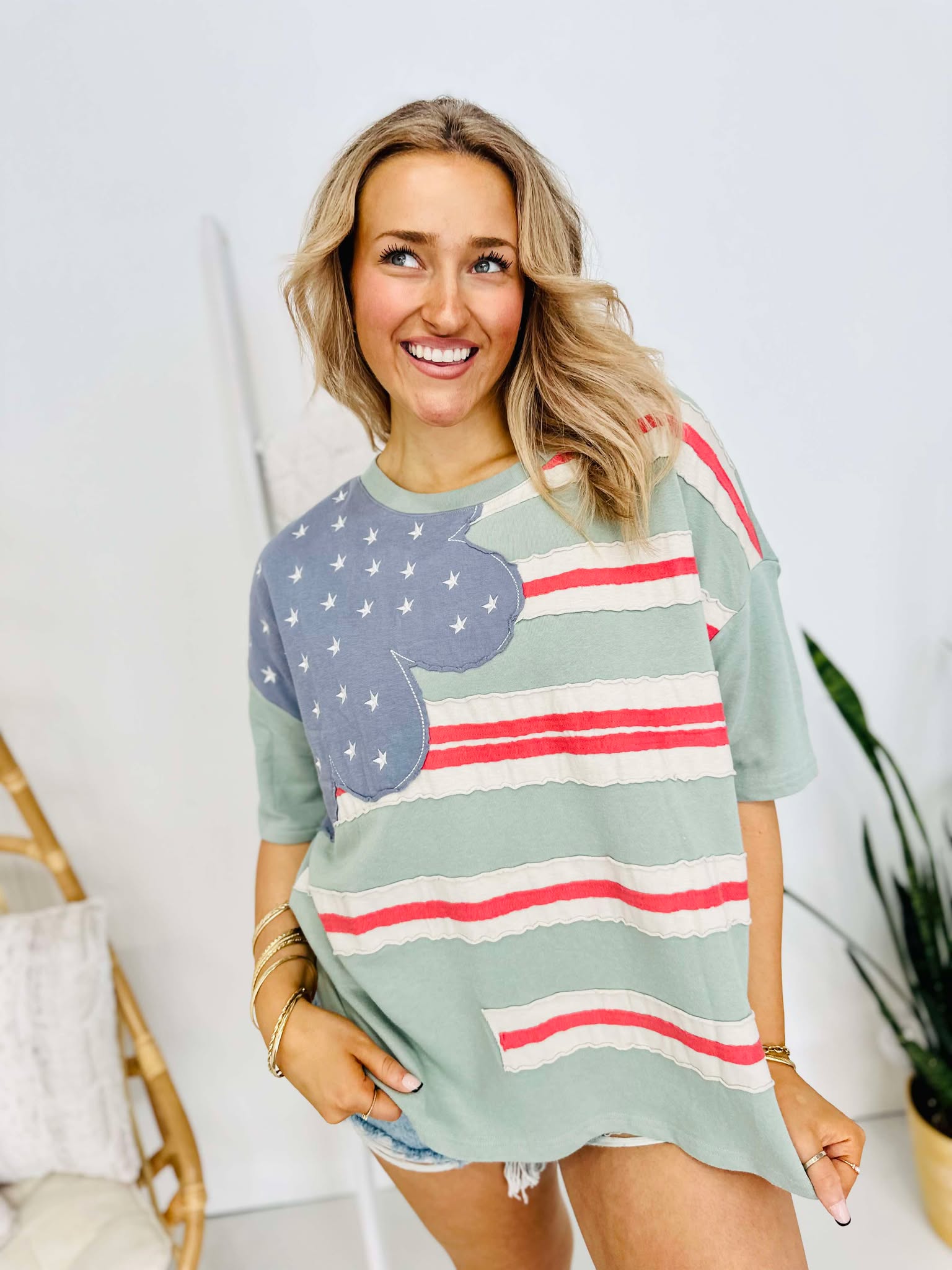 American Flag Flower Patch Top