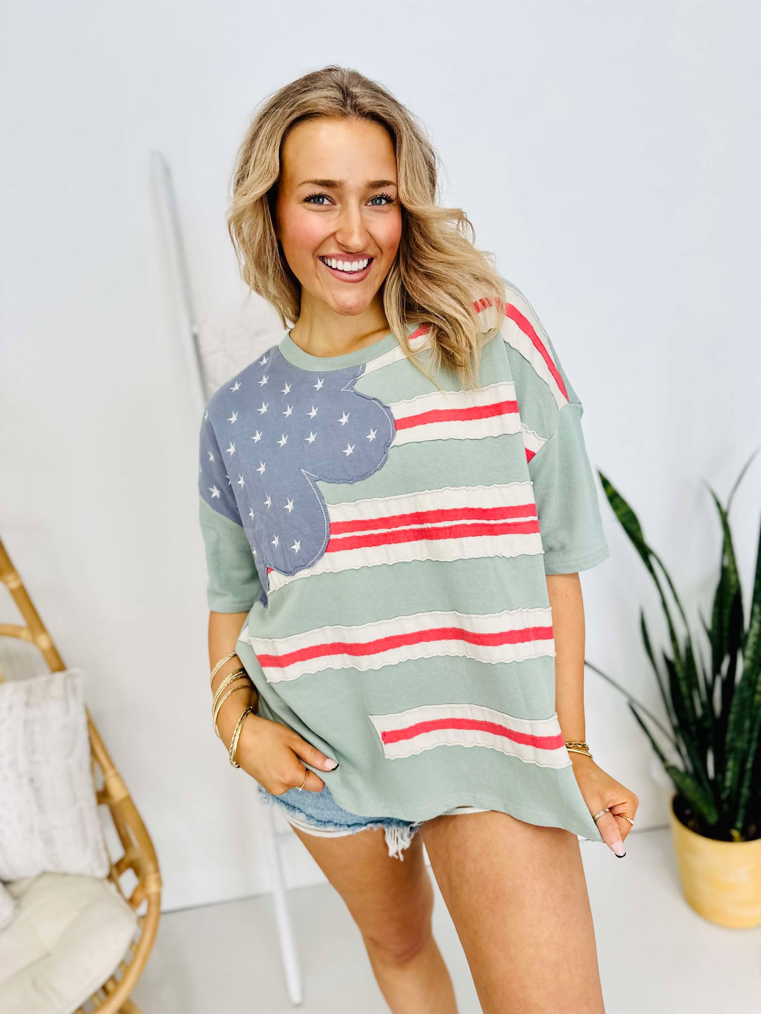 American Flag Flower Patch Top