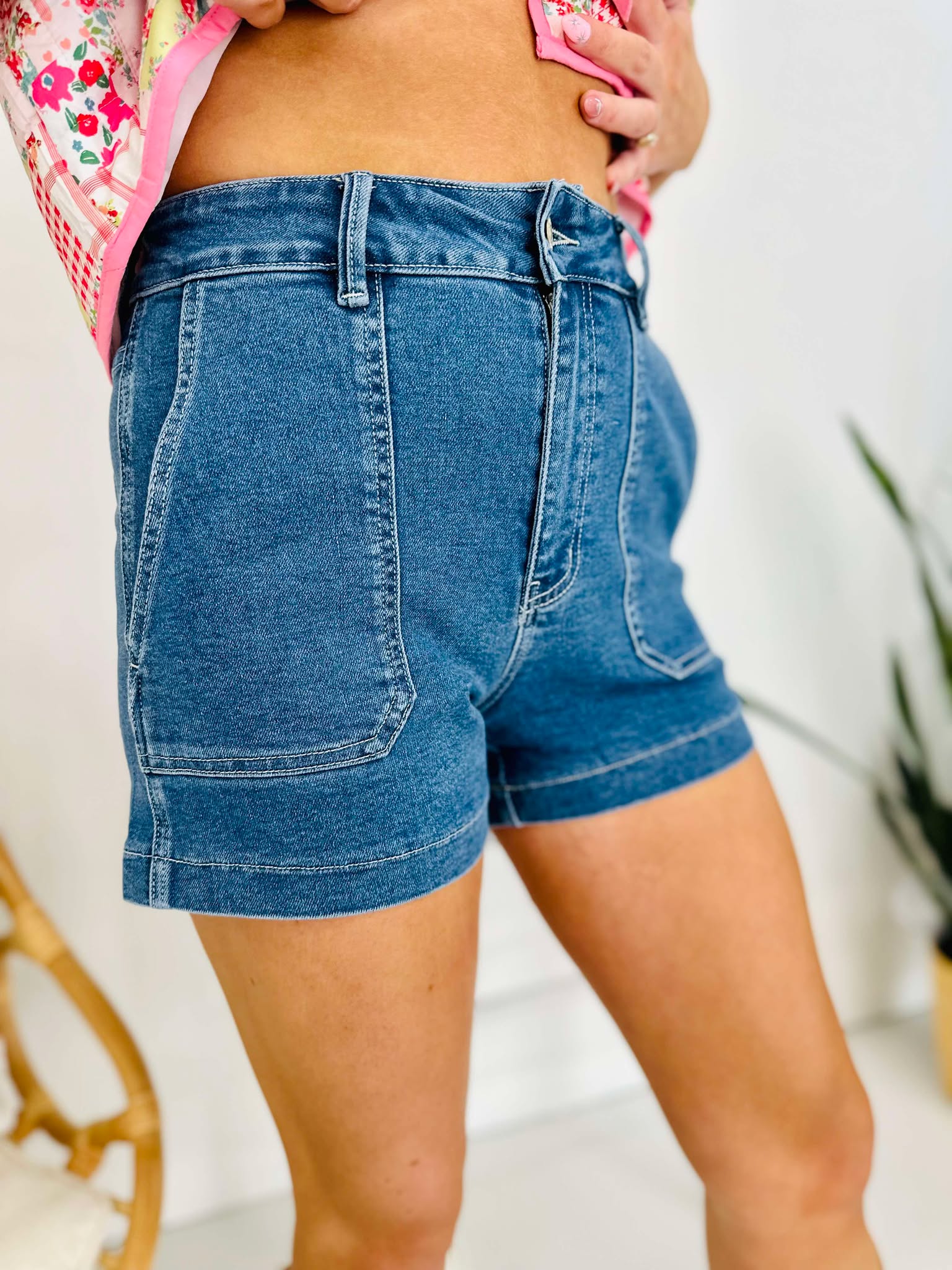 Springtime Denim Square Pocket Shorts