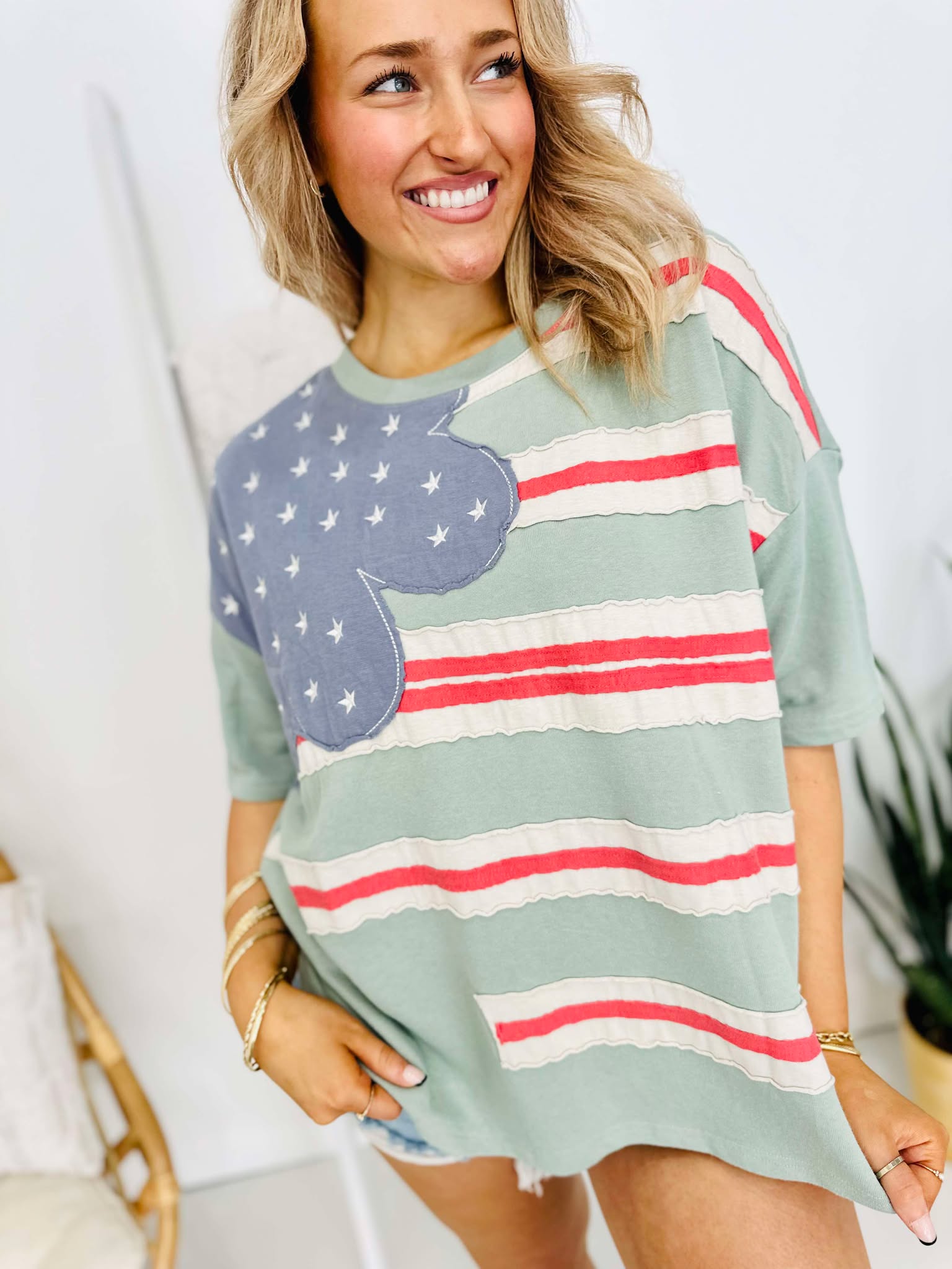 American Flag Flower Patch Top