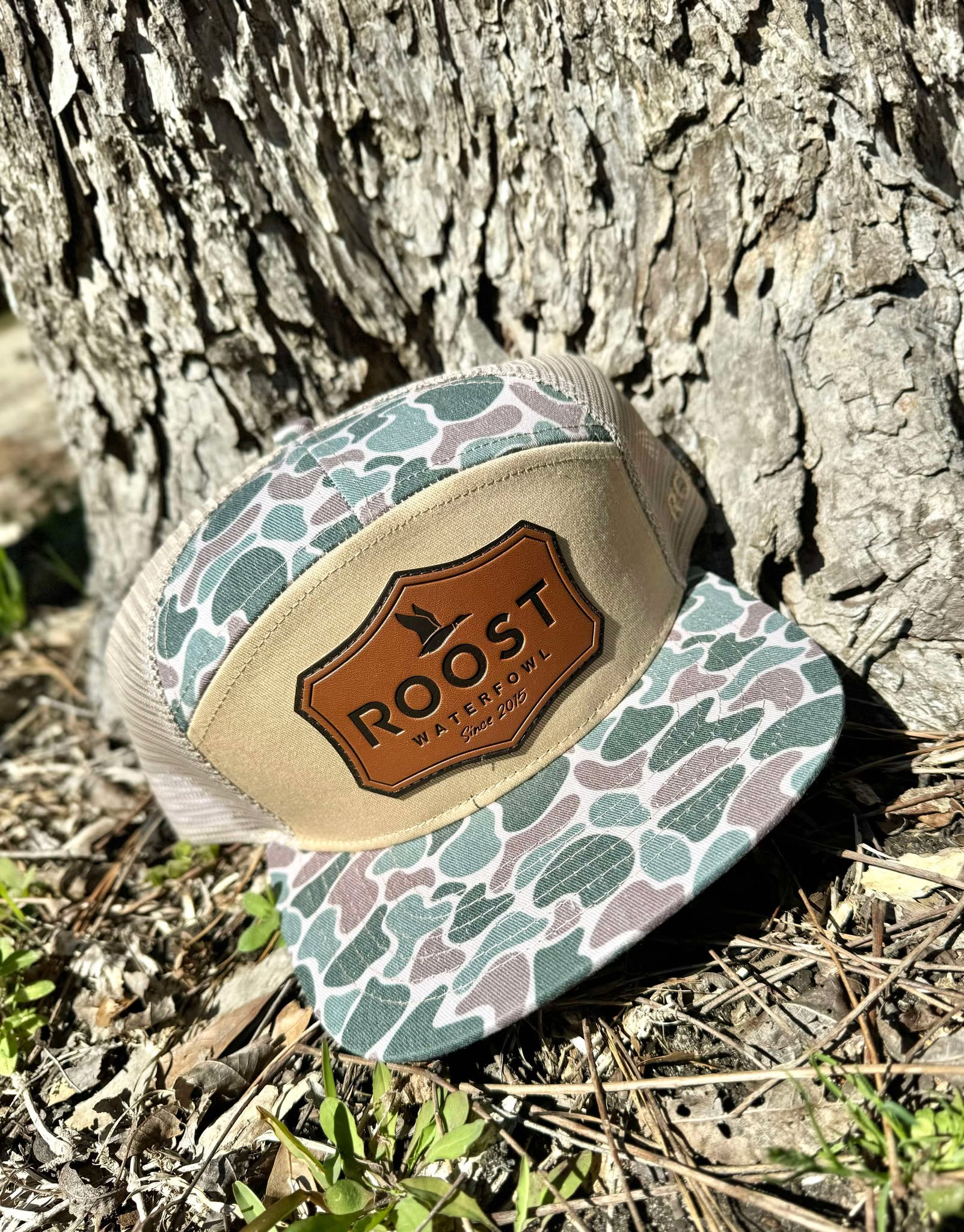 Roost Camo 7 Panel Shield Leather Patch Hat