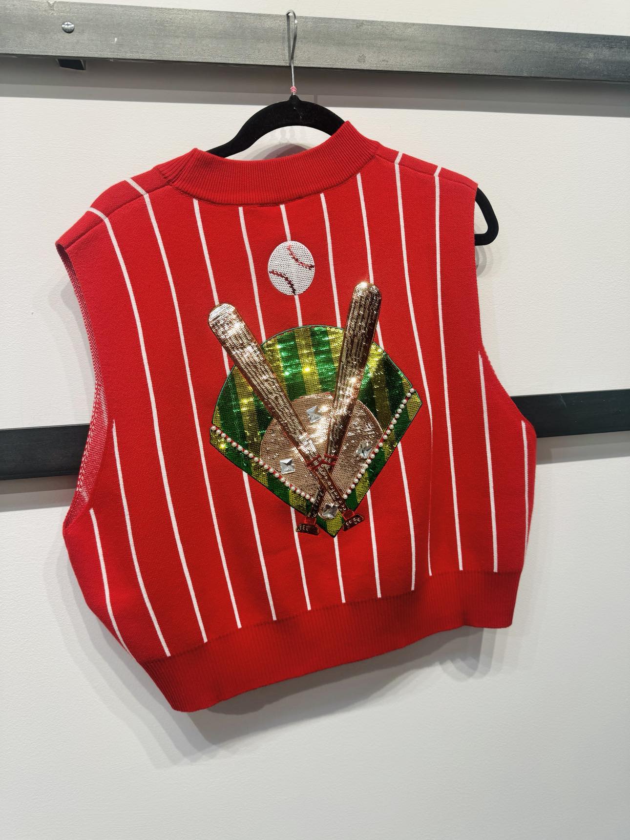 Queen Of Sparkles Red & White Stripe 'Batter Up' Sweater Vest