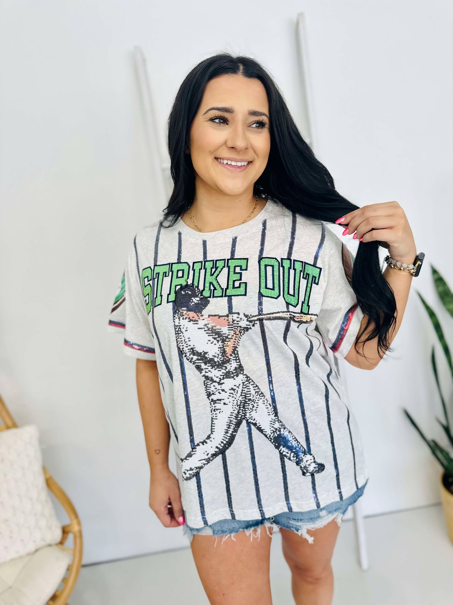 Queen Of SparklesGrey & Royal Strike Out Tee