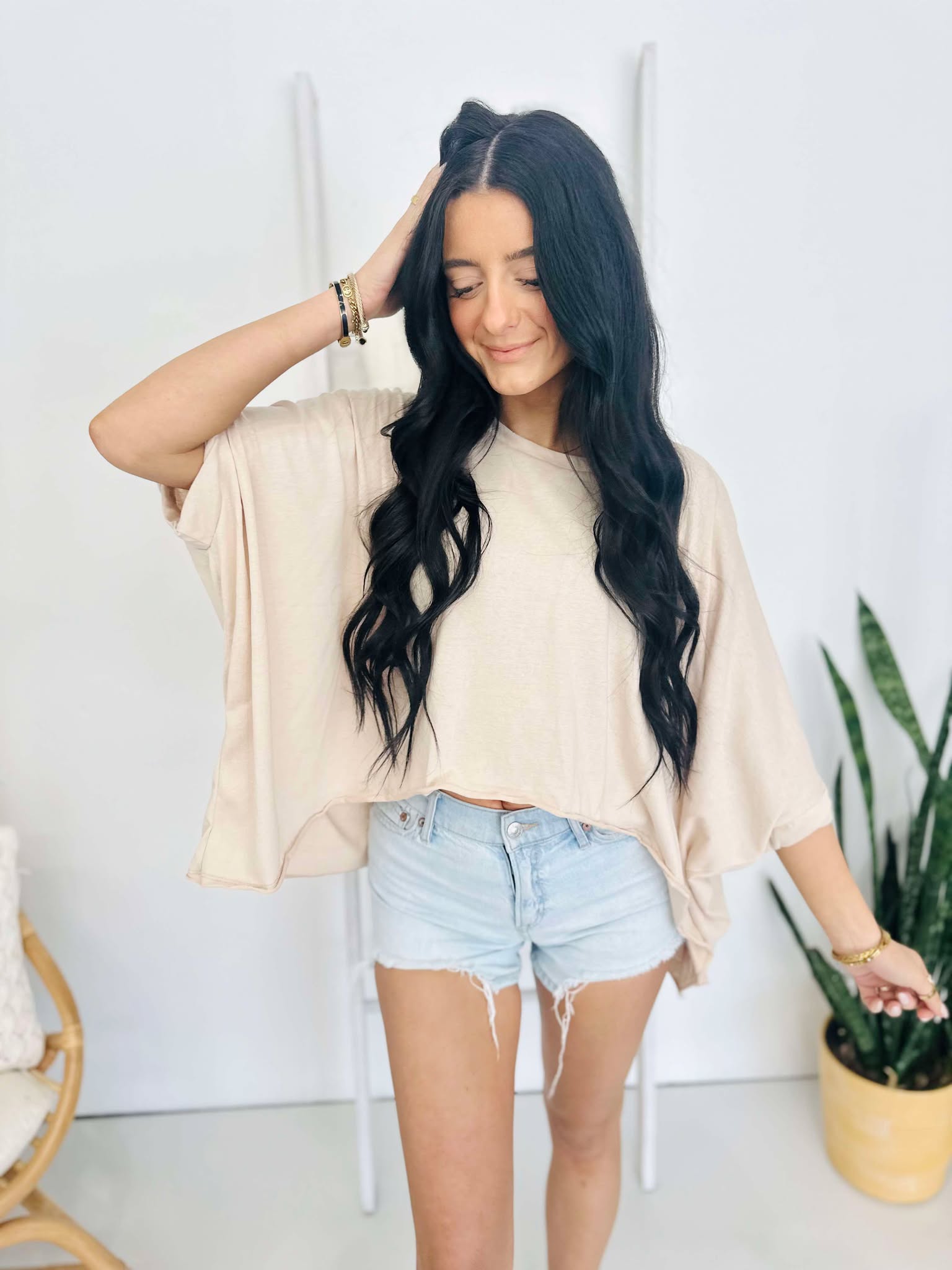 Oversized High-Low Hem Cotton Knit Top