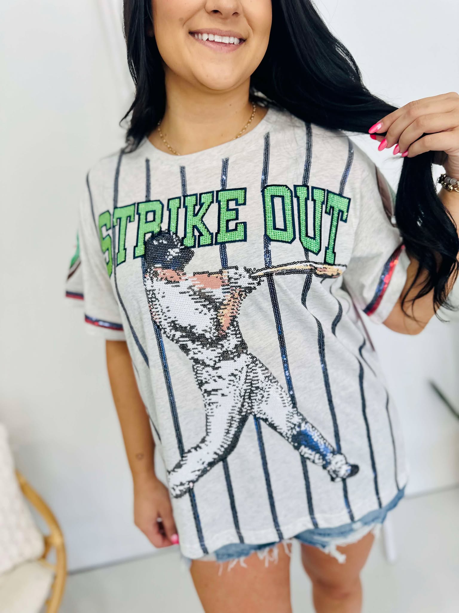 Queen Of SparklesGrey & Royal Strike Out Tee