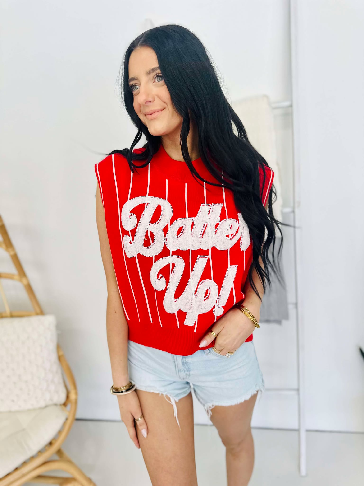 Queen Of Sparkles Red & White Stripe 'Batter Up' Sweater Vest