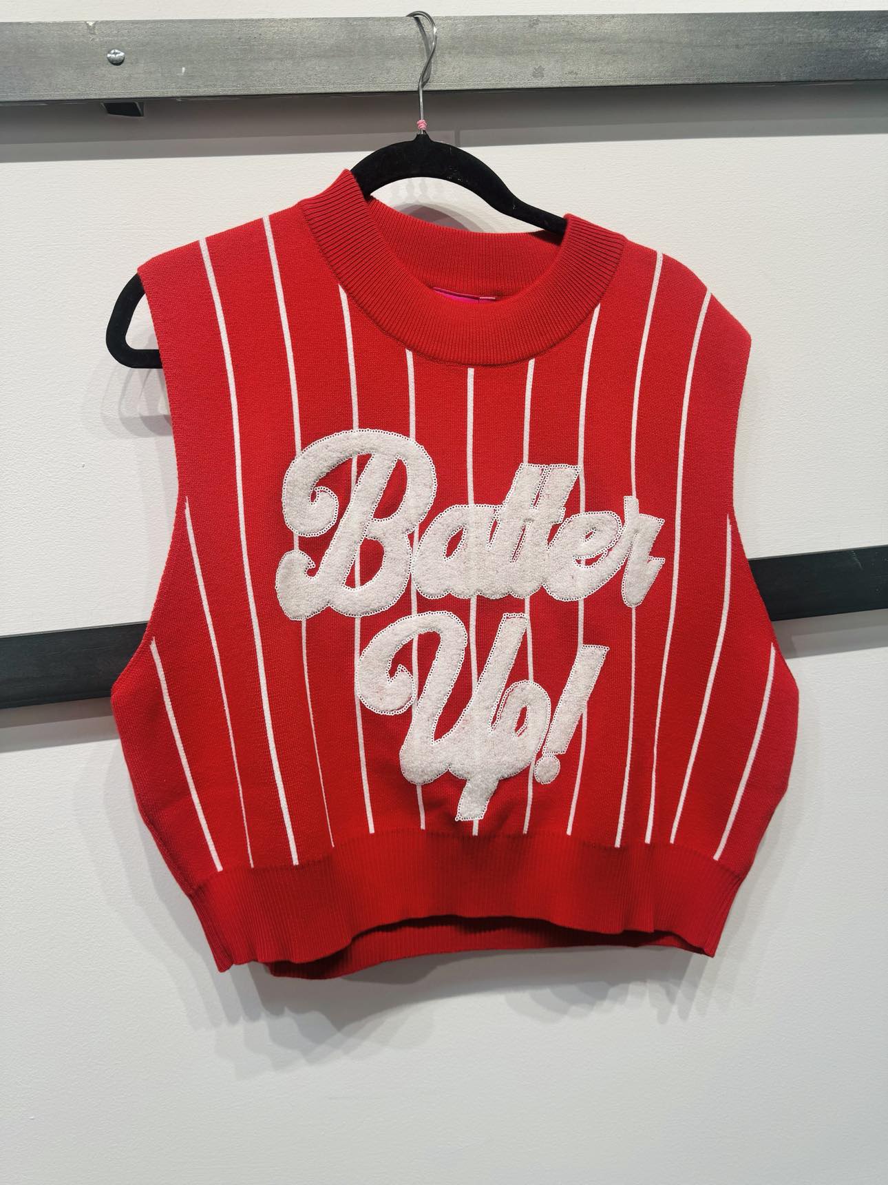 Queen Of Sparkles Red & White Stripe 'Batter Up' Sweater Vest