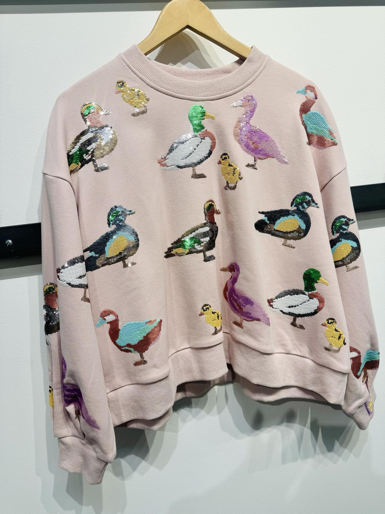 Queen Of Sparkles Light Pink Scattered Duck Sweatshirt