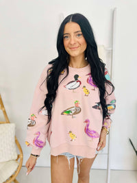 Queen Of Sparkles Light Pink Scattered Duck Sweatshirt
