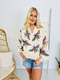 Queen Of Sparkles Beige Multi Bumble Bee Sweatshirt