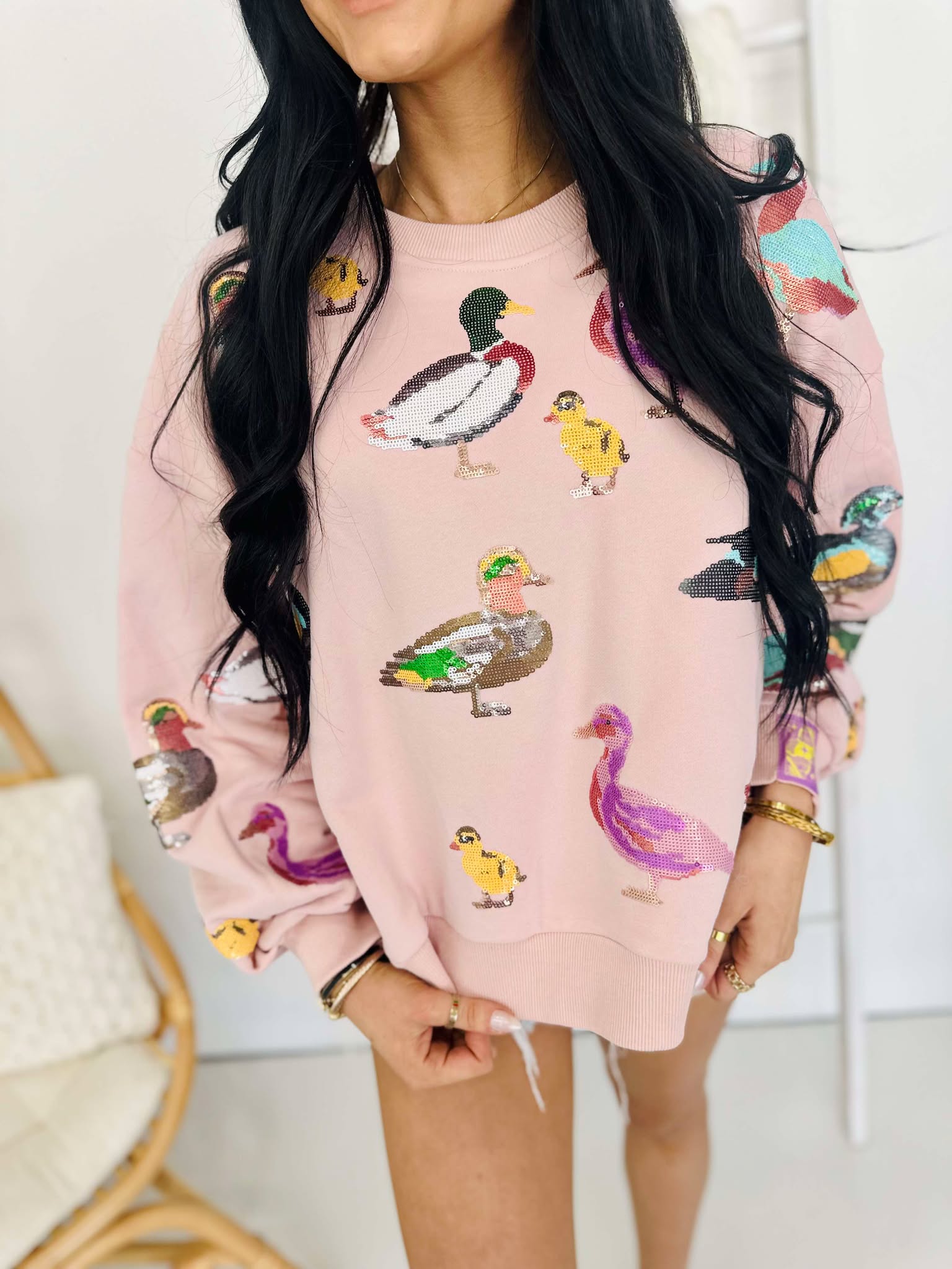 Queen Of Sparkles Light Pink Scattered Duck Sweatshirt